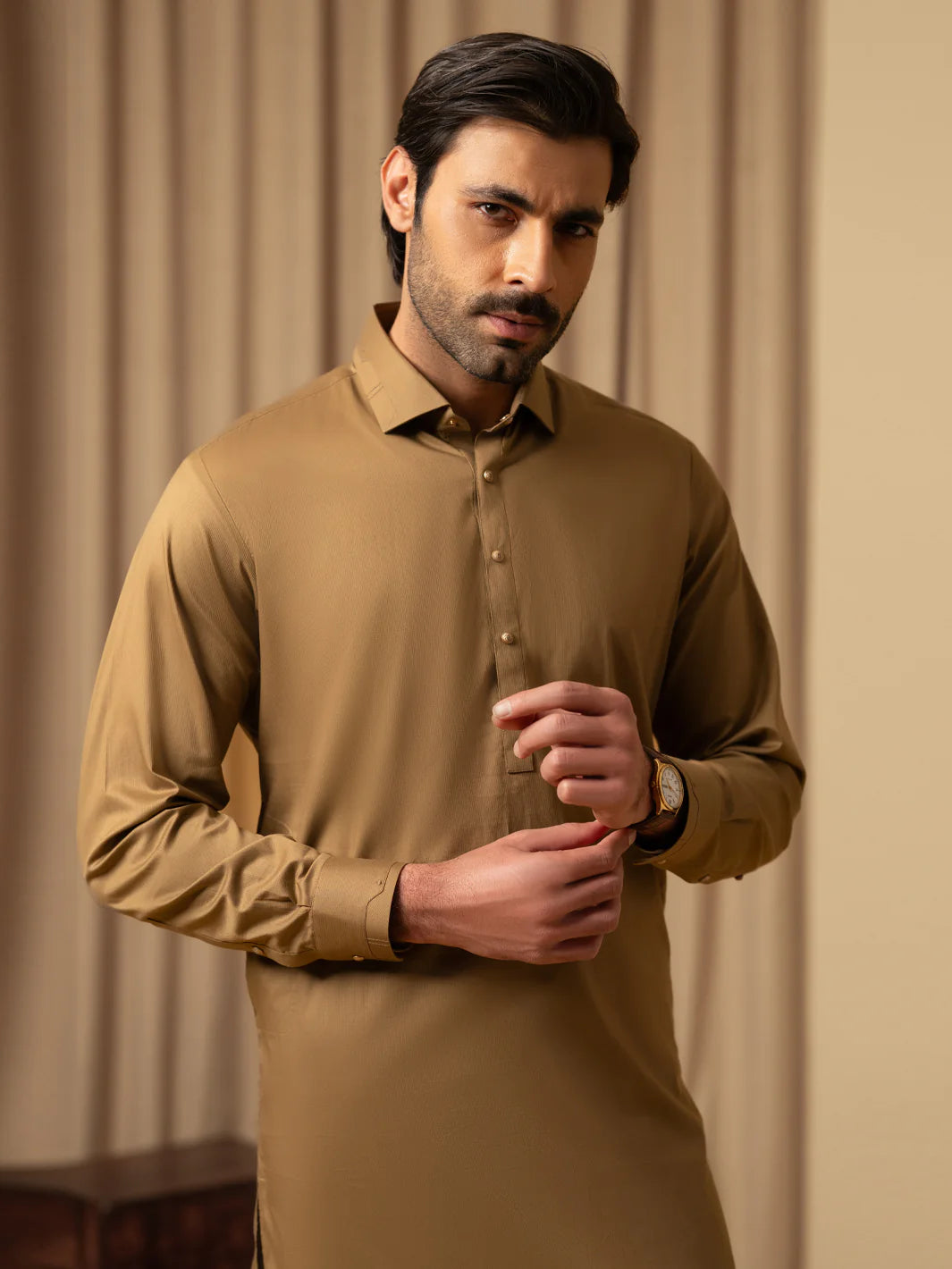 LIGHT BROWN COTTON KAMEEZ SHALWAR - ALWA-KS-541