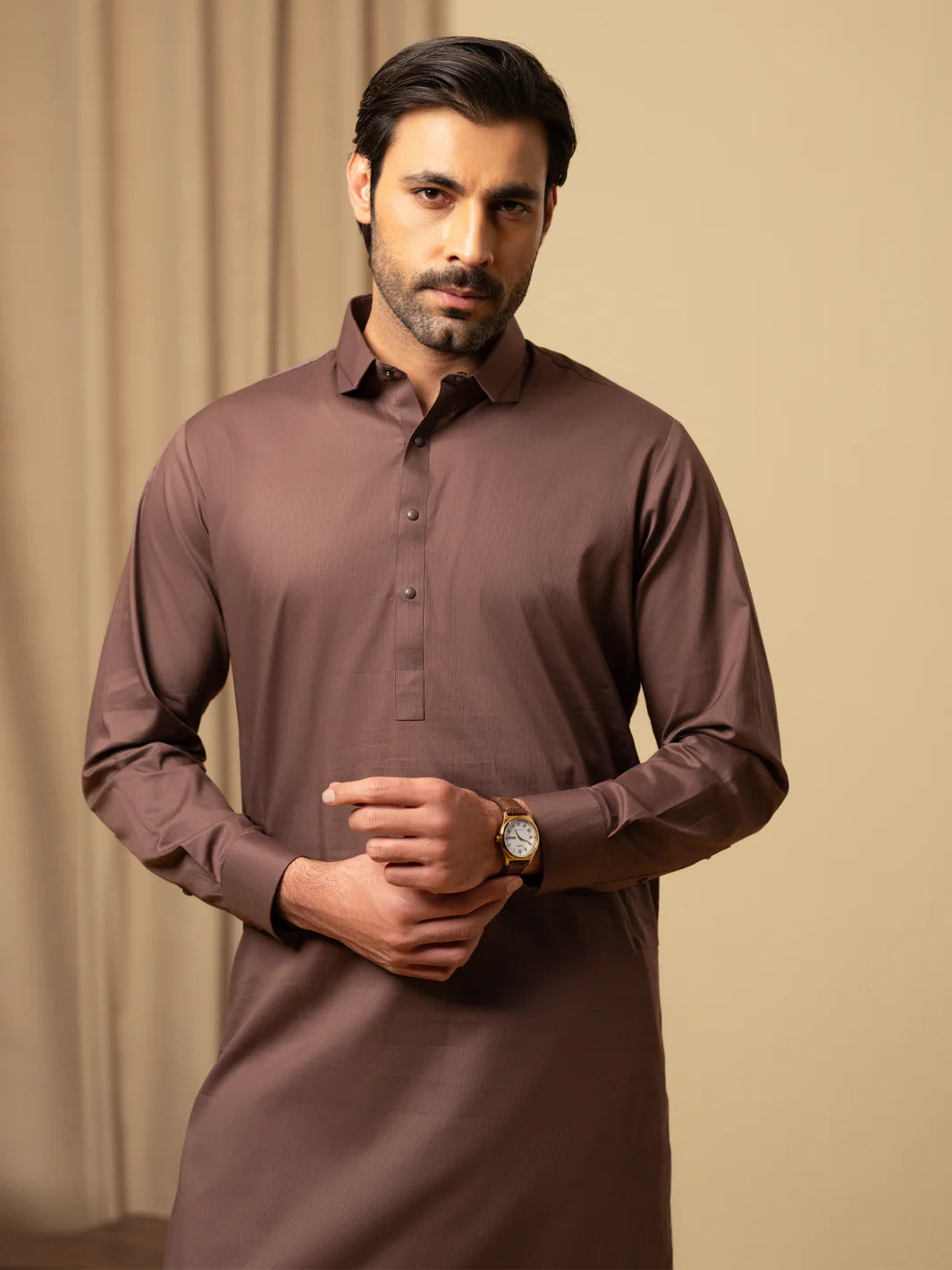 BROWN COTTON KAMEEZ SHALWAR - ALWA-KS-543