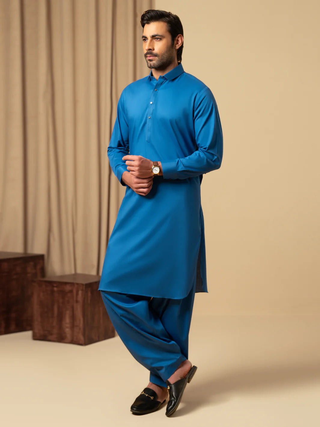 BLUE COTTON KAMEEZ SHALWAR - ALWA-KS-544