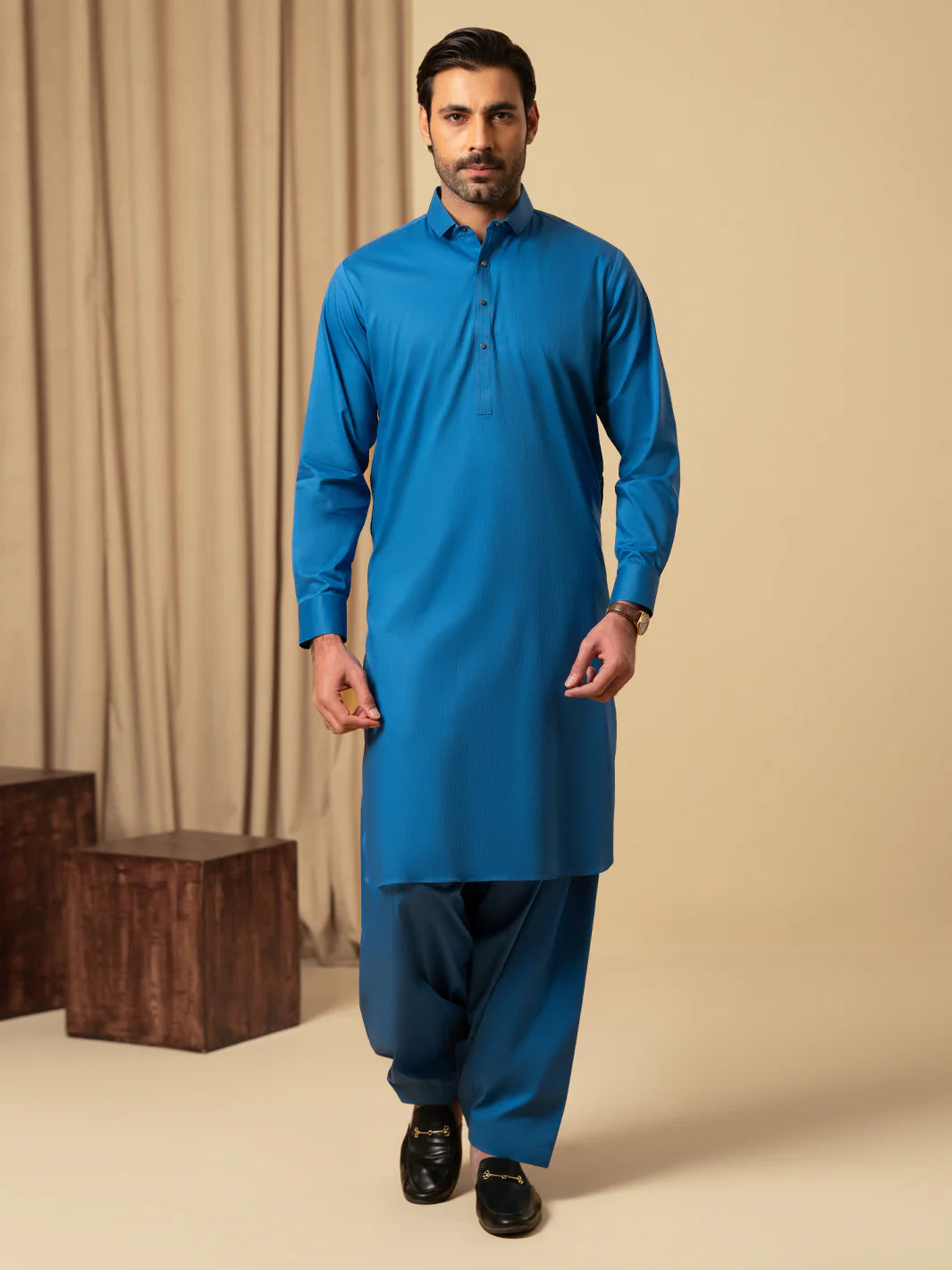 BLUE COTTON KAMEEZ SHALWAR - ALWA-KS-544