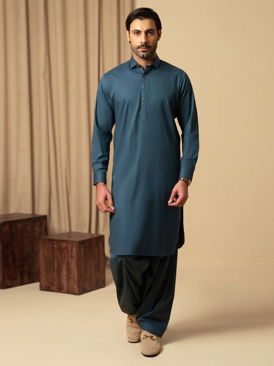 DARK TEAL COTTON KAMEEZ SHALWAR - ALWA-KS-577