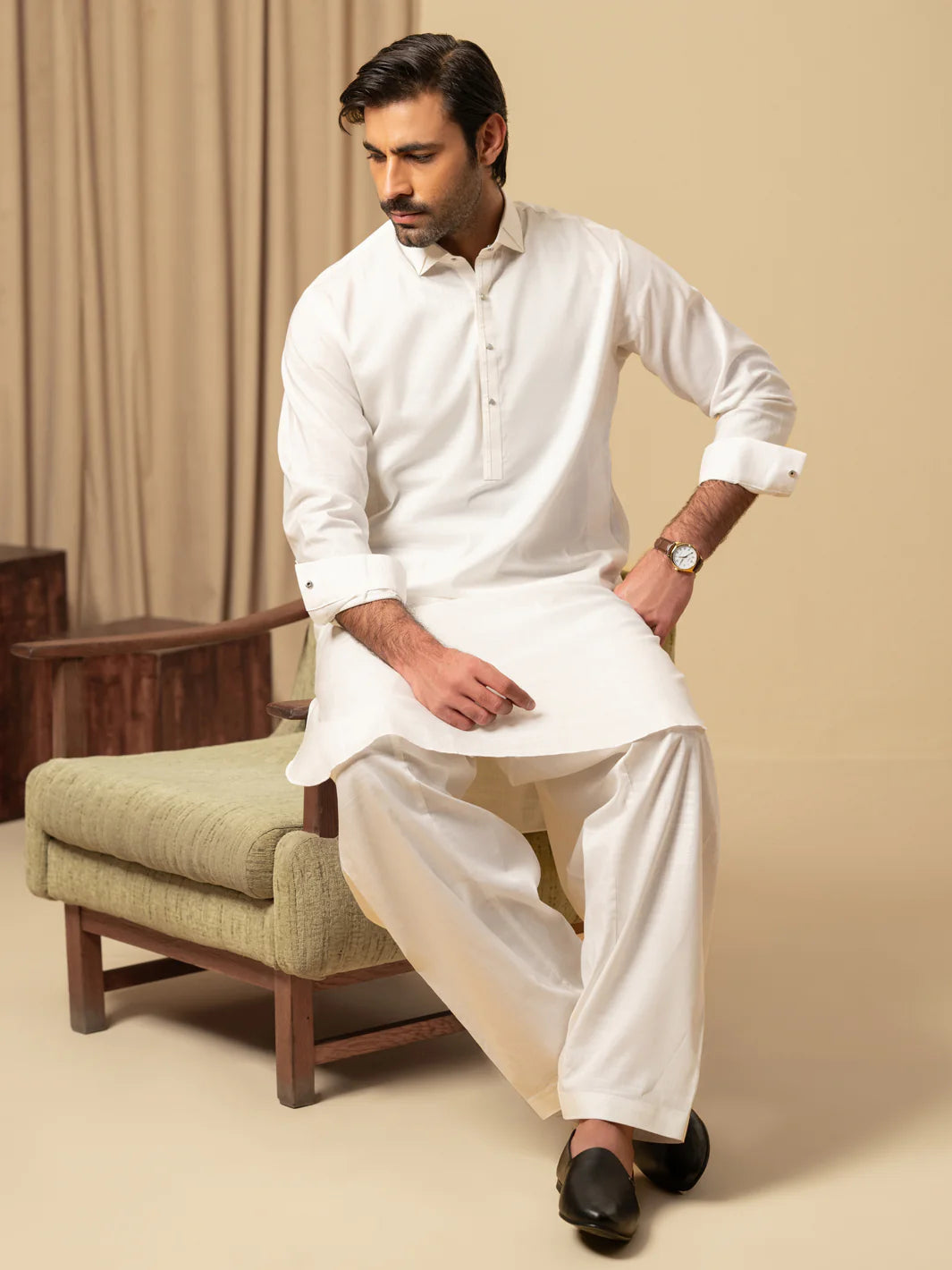 WHITE COTTON KAMEEZ SHALWAR - ALWA-KS-584