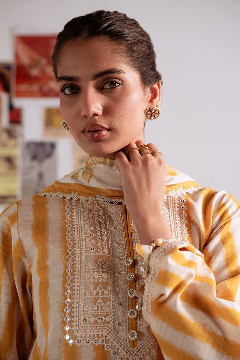 OCHRE BLISS-3PC KHADDAR PRINTED SUIT
