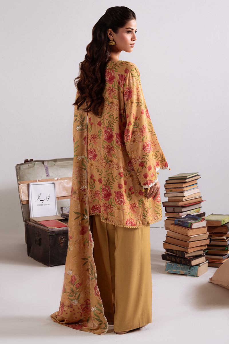 MUSTARD ORCHID-3PC LINEN PRINTED SUIT