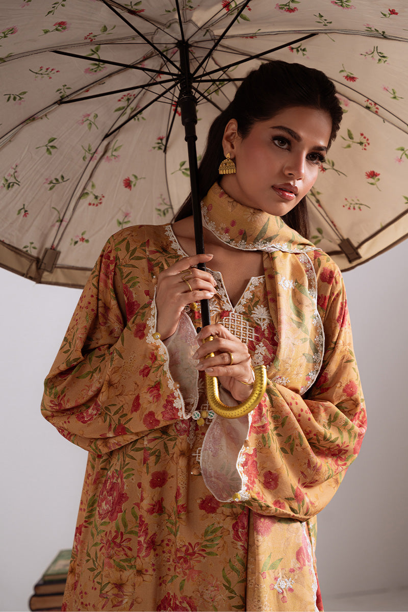 MUSTARD ORCHID-3PC LINEN PRINTED SUIT