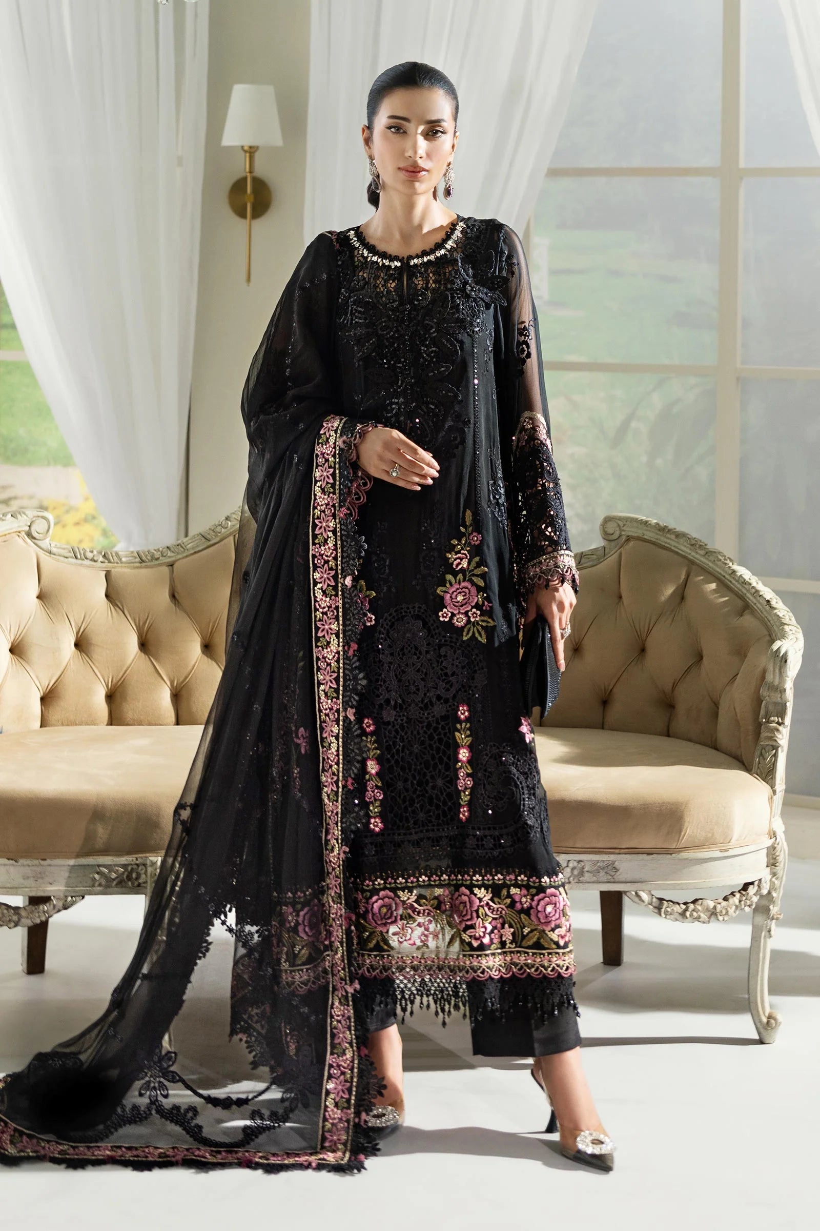 3 Piece Unstitched Embroidered Chiffon Suit | MPC-25-104