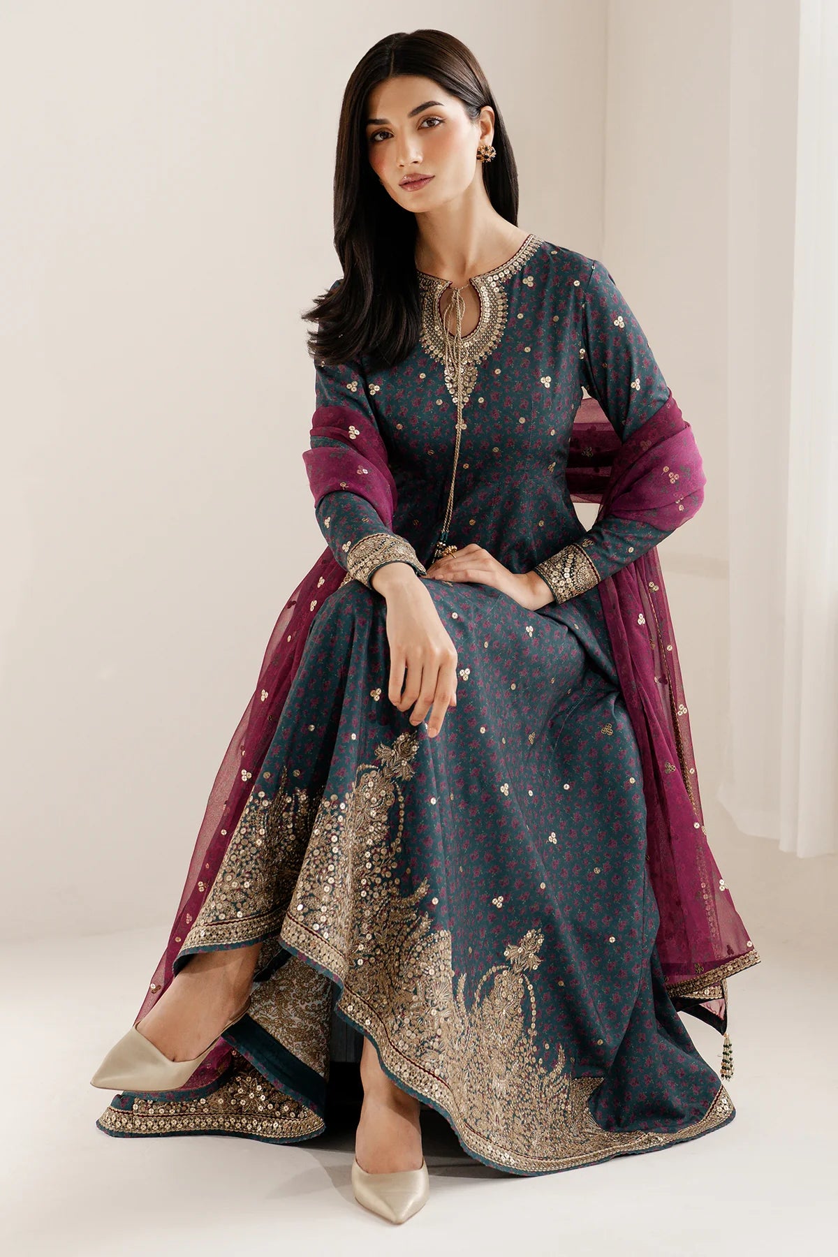 EMBROIDERED RAW SILK UR-7058