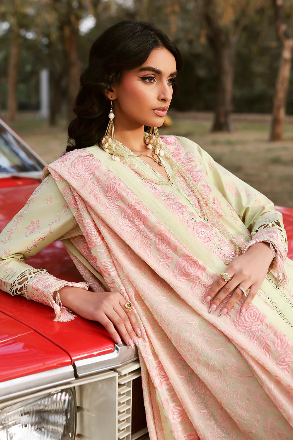 3 Piece Embroidered Lawn Suit With Embroidered Chiffon Dupatta PM-62016