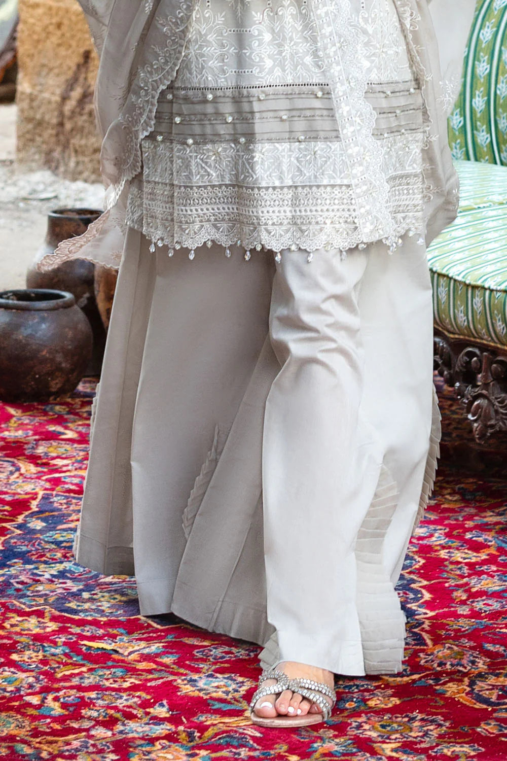 3 Piece Embroidered Lawn Suit With Borders And Chiffon Dupatta FE-52130