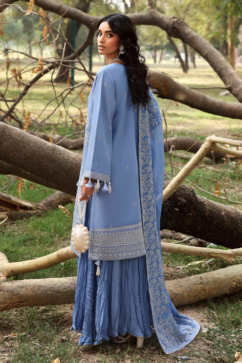 3 Piece Embroidered Raw Silk Suit With Embroidered Chiffon Dupatta LE-62003