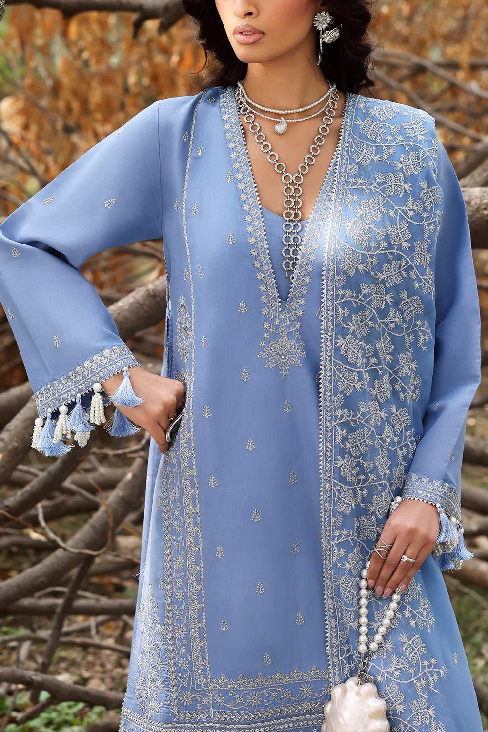 3 Piece Embroidered Raw Silk Suit With Embroidered Chiffon Dupatta LE-62003