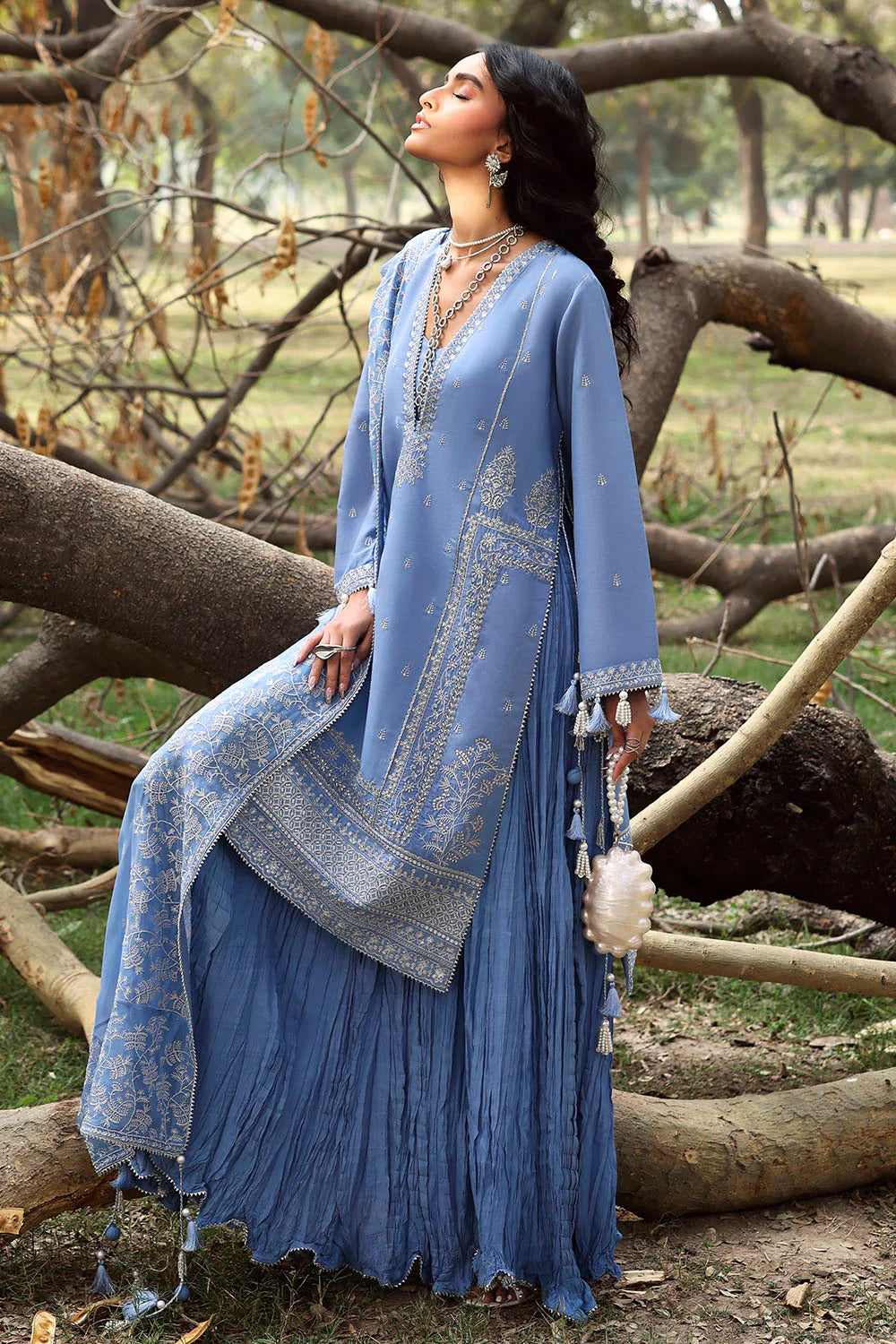 3 Piece Embroidered Raw Silk Suit With Embroidered Chiffon Dupatta LE-62003