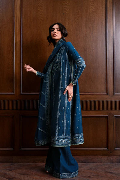TEAL BLUE LUXURY EMBROIDERED KARANDI SET (NEL-25625)