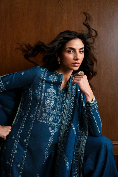 TEAL BLUE LUXURY EMBROIDERED KARANDI SET (NEL-25625)