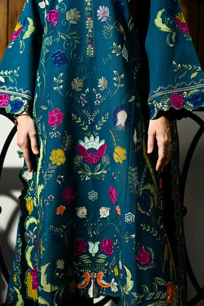 ZINC GREEN LASER CUTWORK LUXURY EMBROIDERED KARANDI SET (NEL-25637)