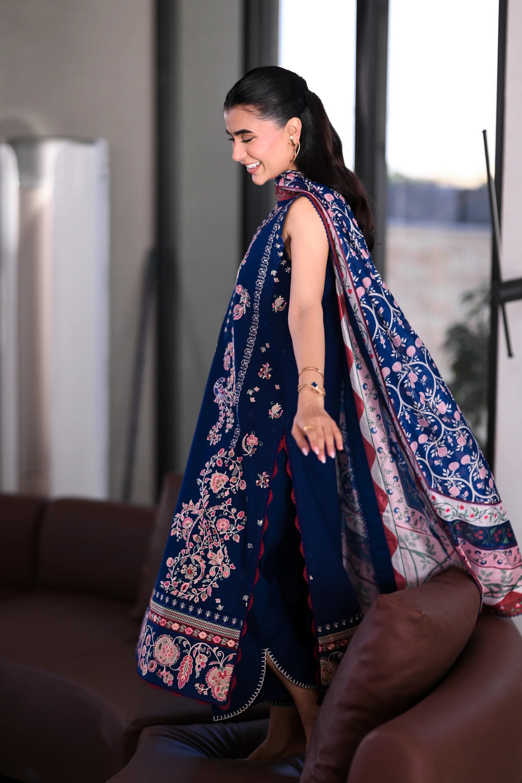 MIDNIGHT SAPPHIRE LUXURY EMBROIDERED LAWN SET(NEL-26605) LUXURY LAWN X EID 2026