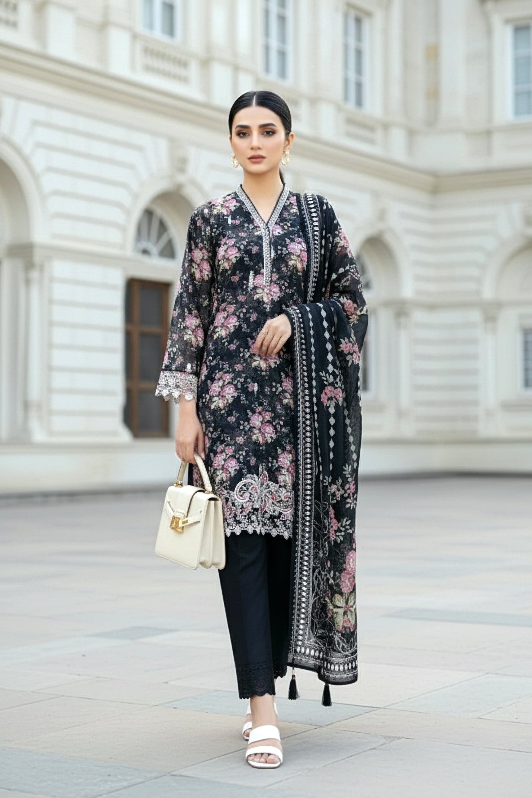 03 PIECE UNSTITCHED EMBROIDERED WITH PRINTED LAWN DUPATTA KOMAL LAWN