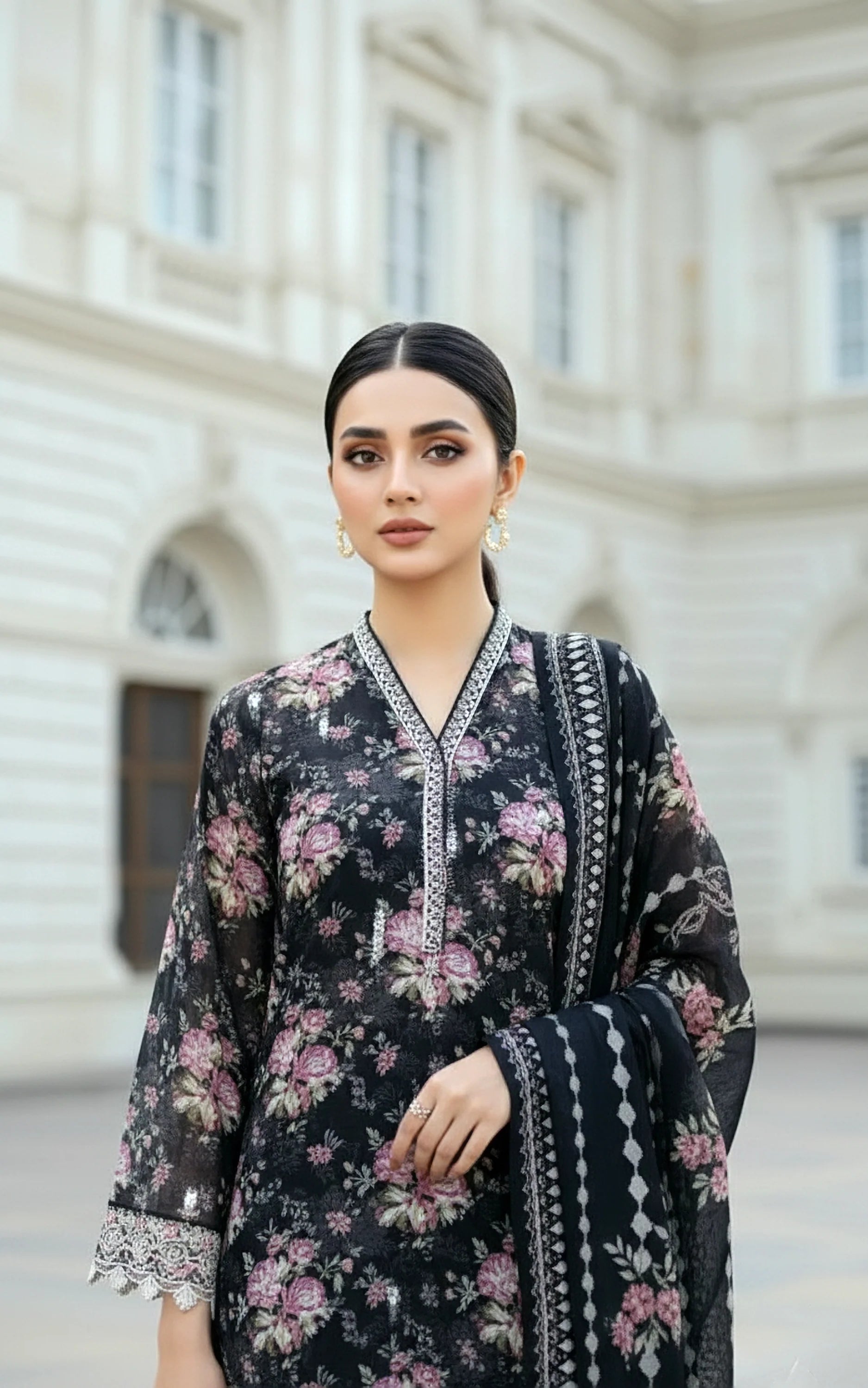 03 PIECE UNSTITCHED EMBROIDERED WITH PRINTED LAWN DUPATTA KOMAL LAWN