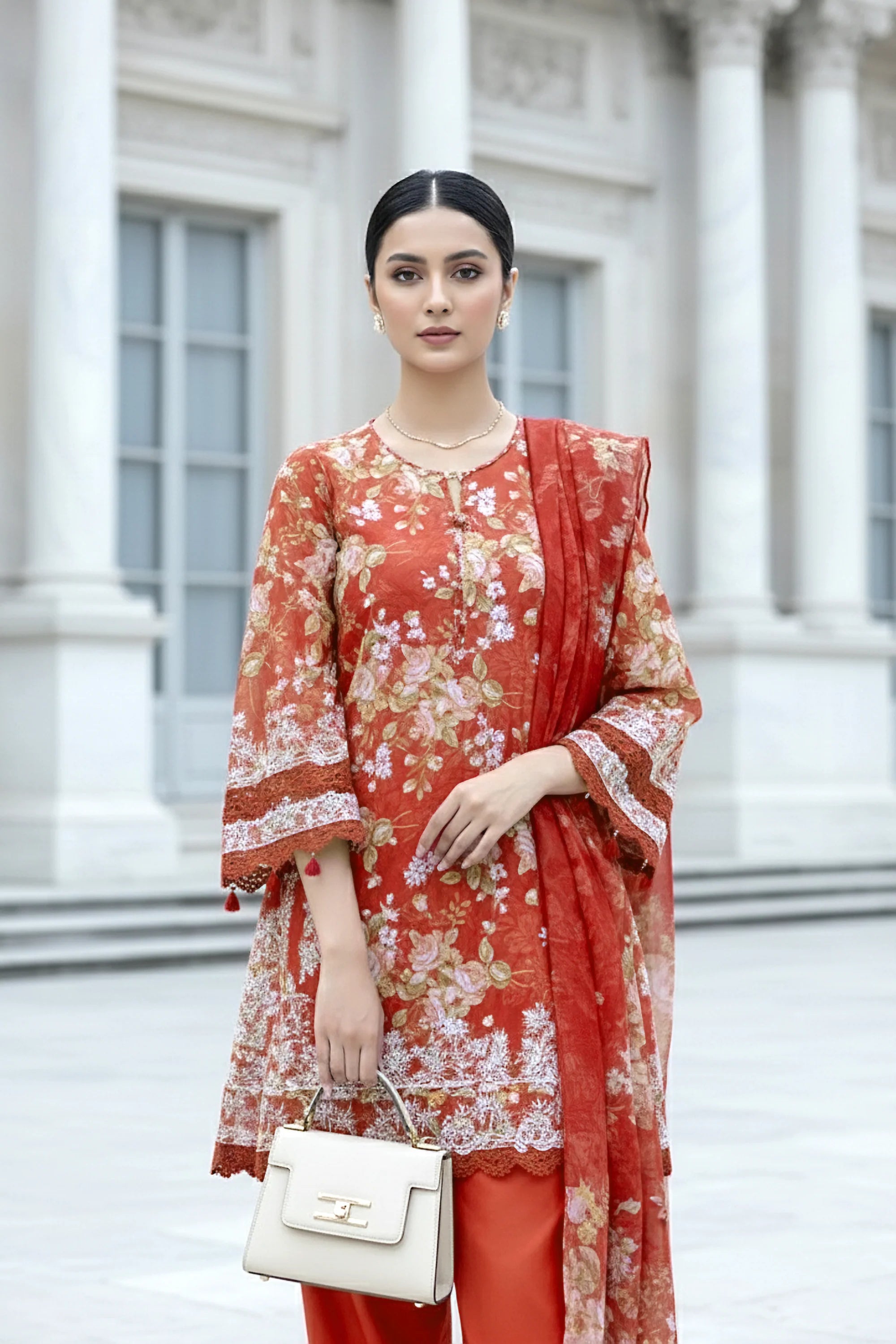 03 PIECE UNSTITCHED EMBROIDERED WITH PRINTED CHIFFON DUPATTA KOMAL LAWN