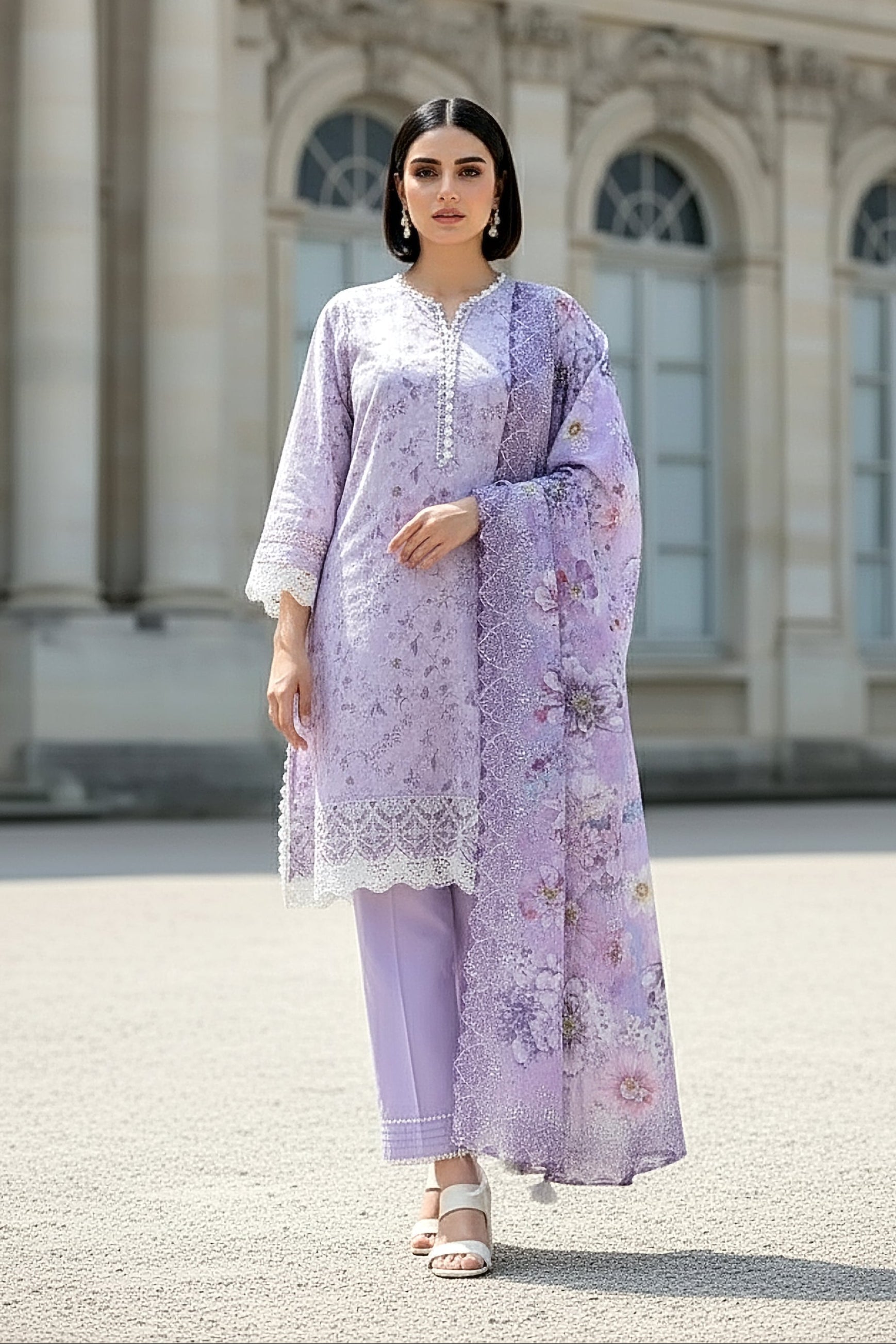 03 PIECE UNSTITCHED EMBROIDERED WITH PRINTED LAWN DUPATTA KOMAL LAWN