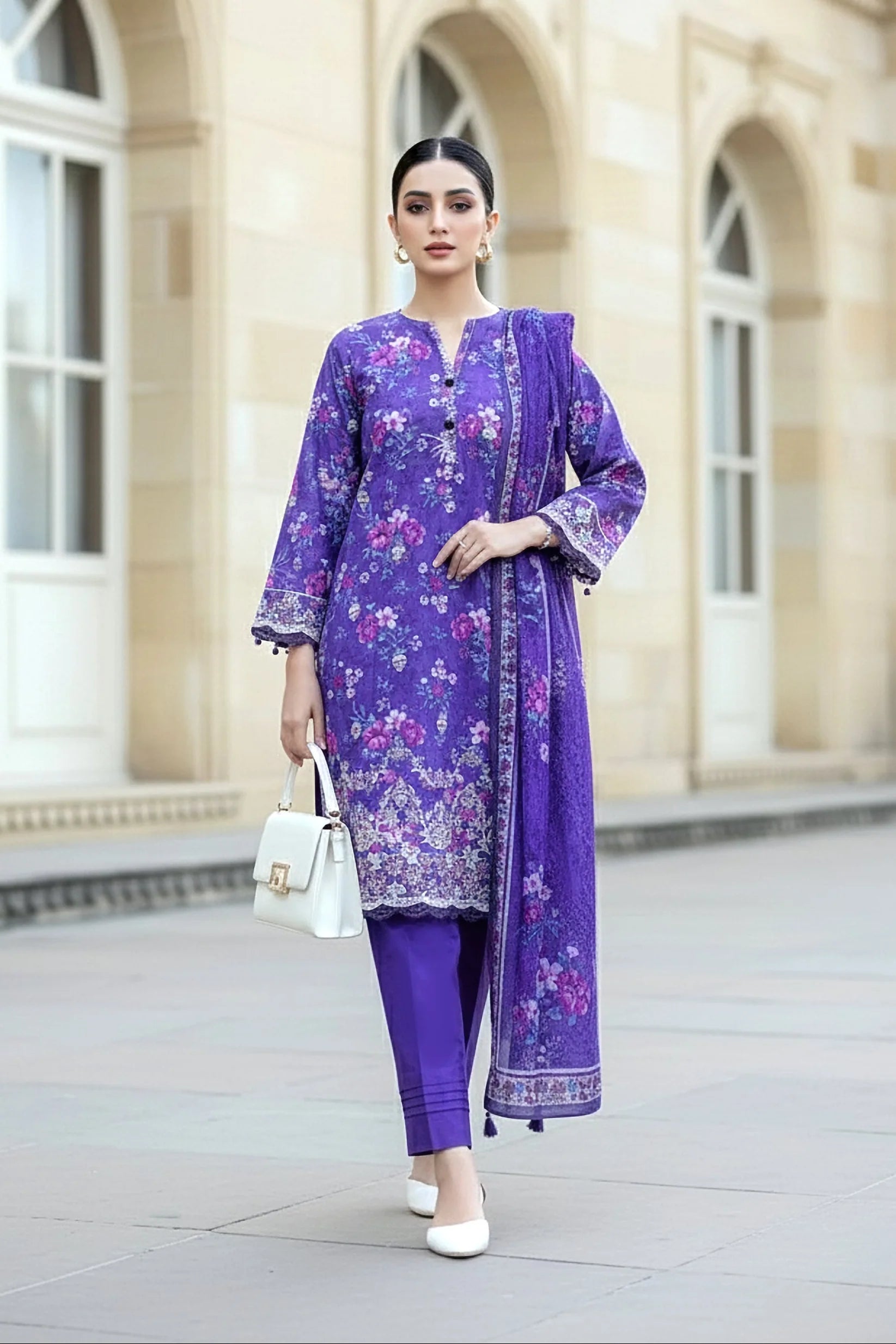 03 PIECE UNSTITCHED EMBROIDERED WITH PRINTED LAWN DUPATTA KOMAL LAWN