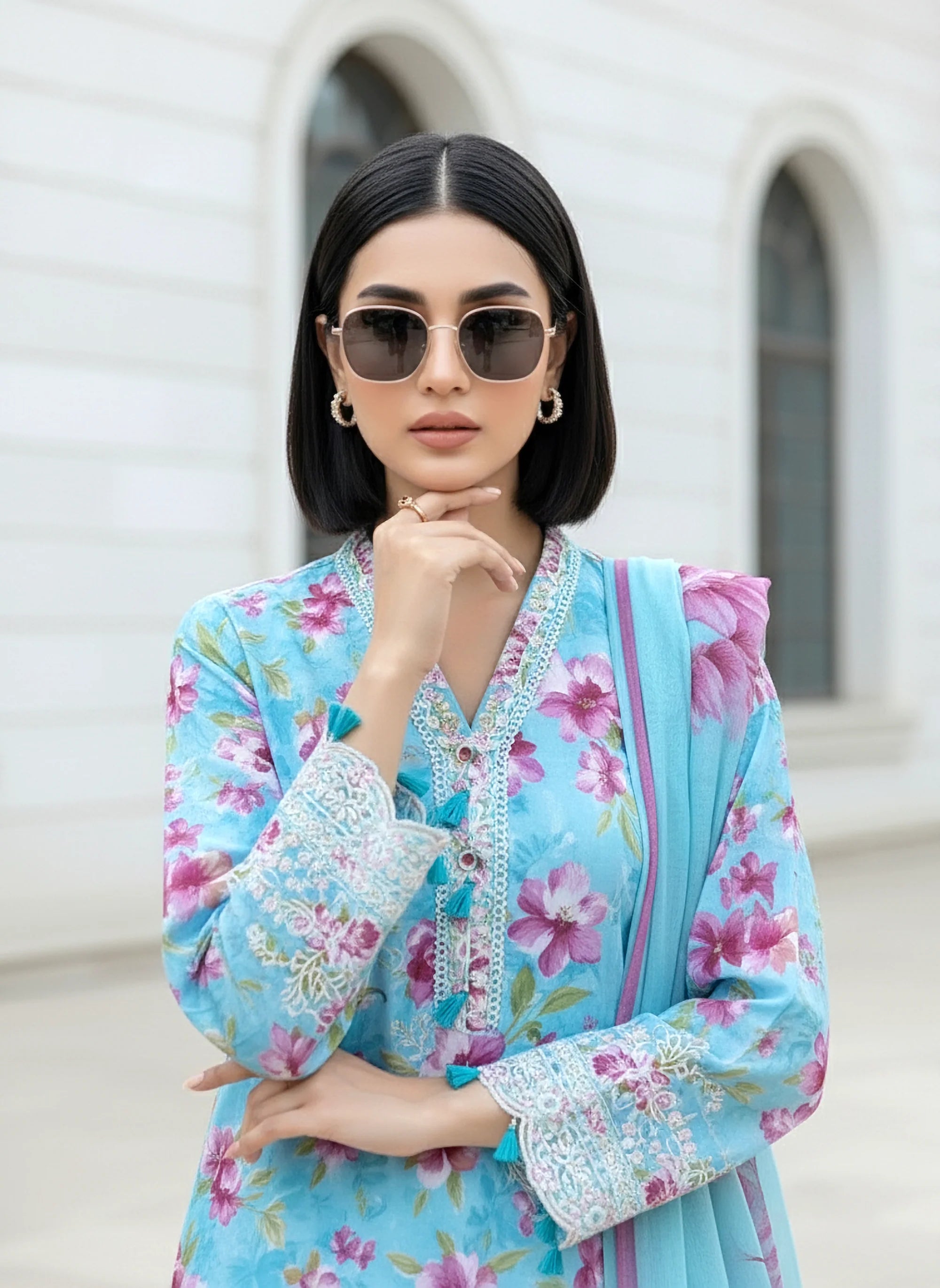 03 PIECE UNSTITCHED EMBROIDERED WITH PRINTED CHIFFON DUPATTA KOMAL LAWN