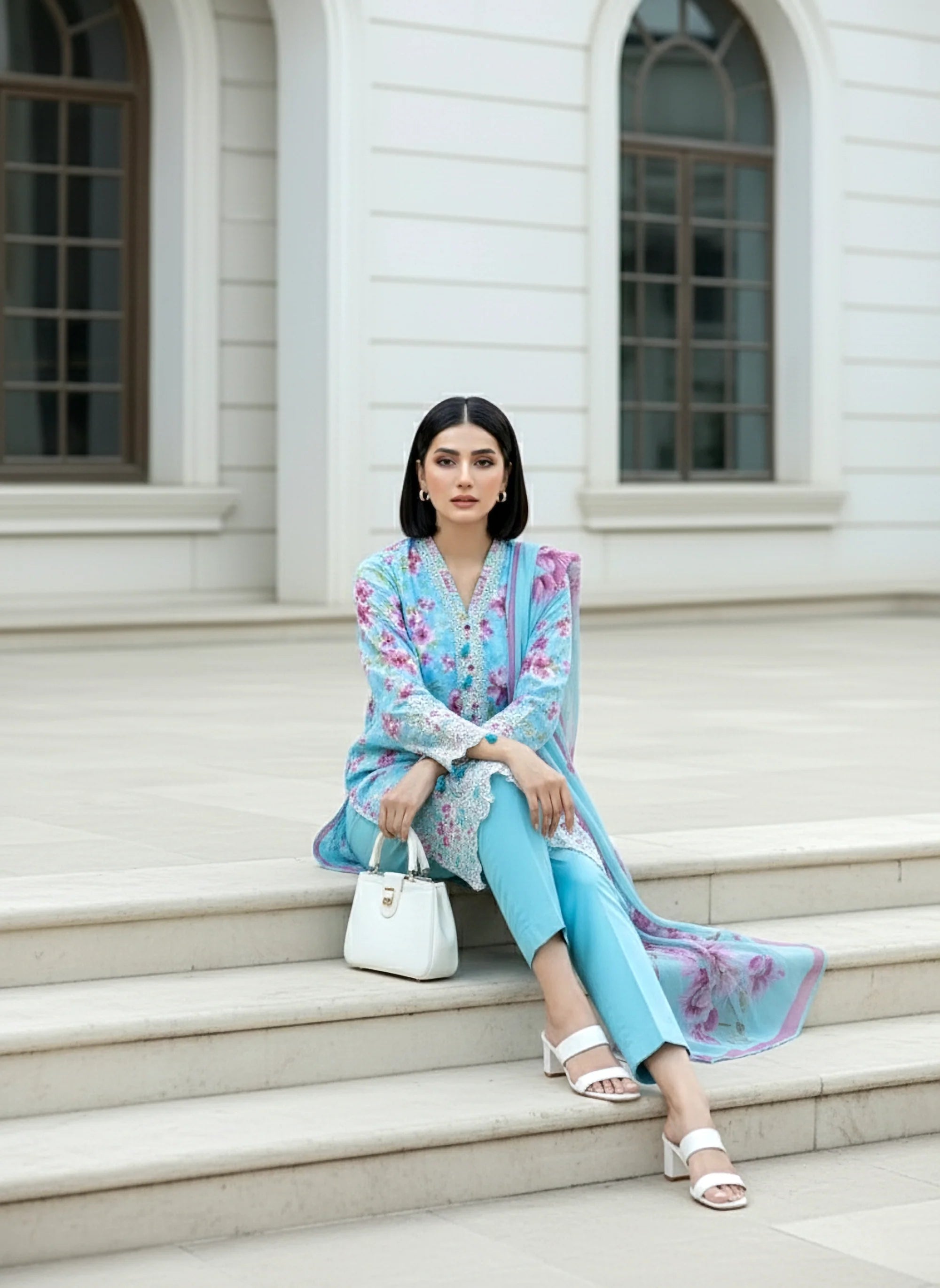 03 PIECE UNSTITCHED EMBROIDERED WITH PRINTED CHIFFON DUPATTA KOMAL LAWN