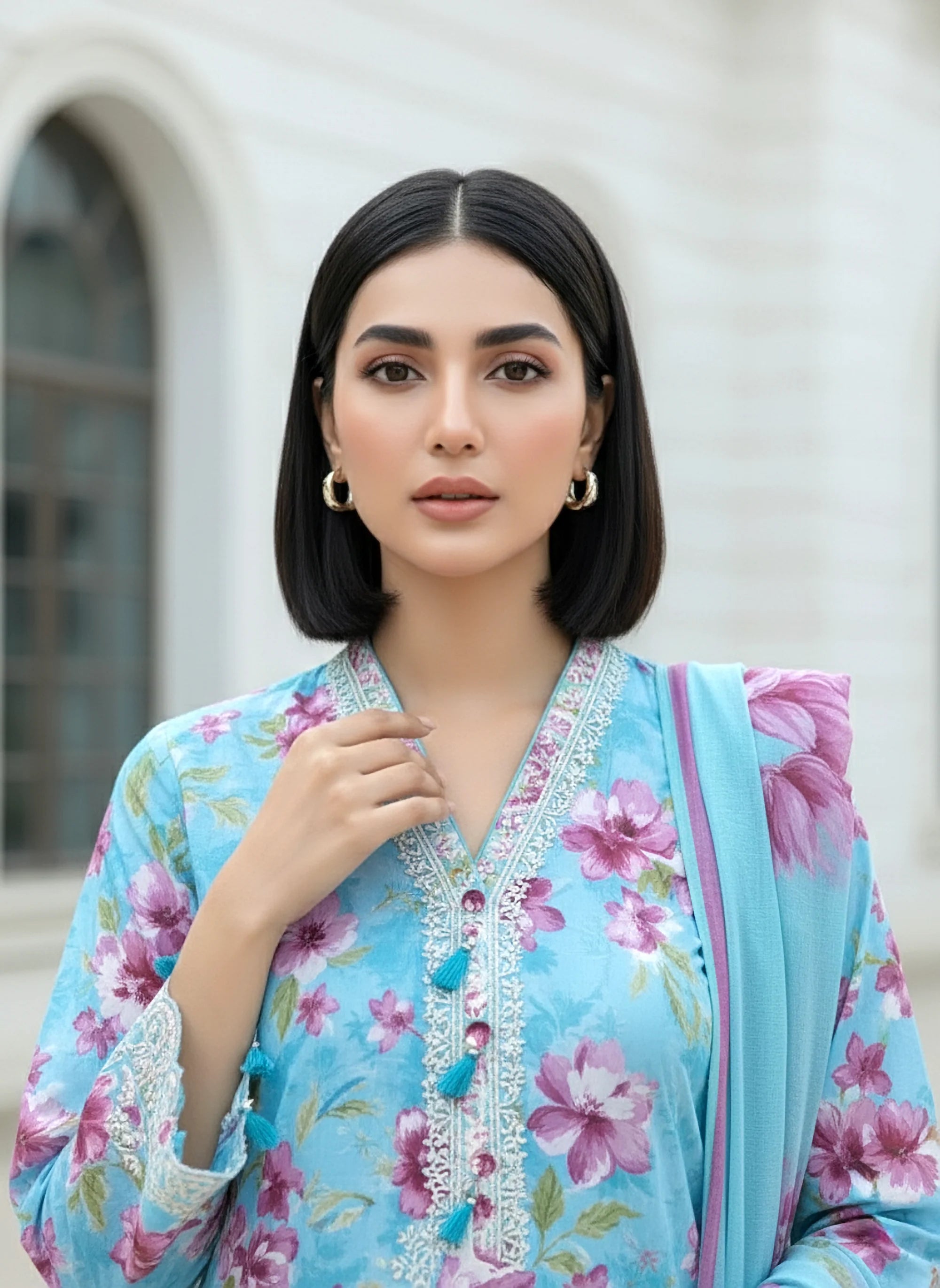 03 PIECE UNSTITCHED EMBROIDERED WITH PRINTED CHIFFON DUPATTA KOMAL LAWN