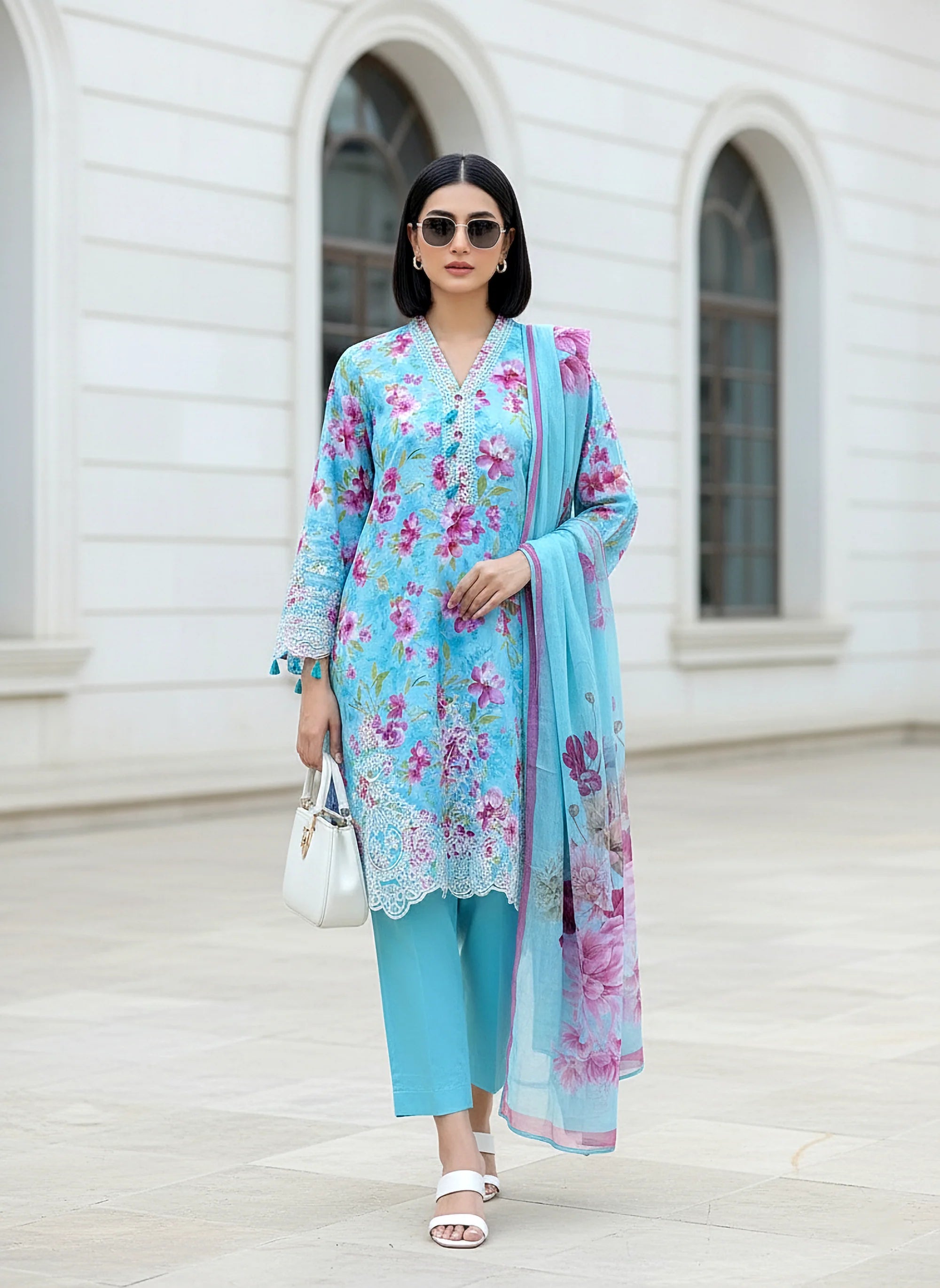 03 PIECE UNSTITCHED EMBROIDERED WITH PRINTED CHIFFON DUPATTA KOMAL LAWN