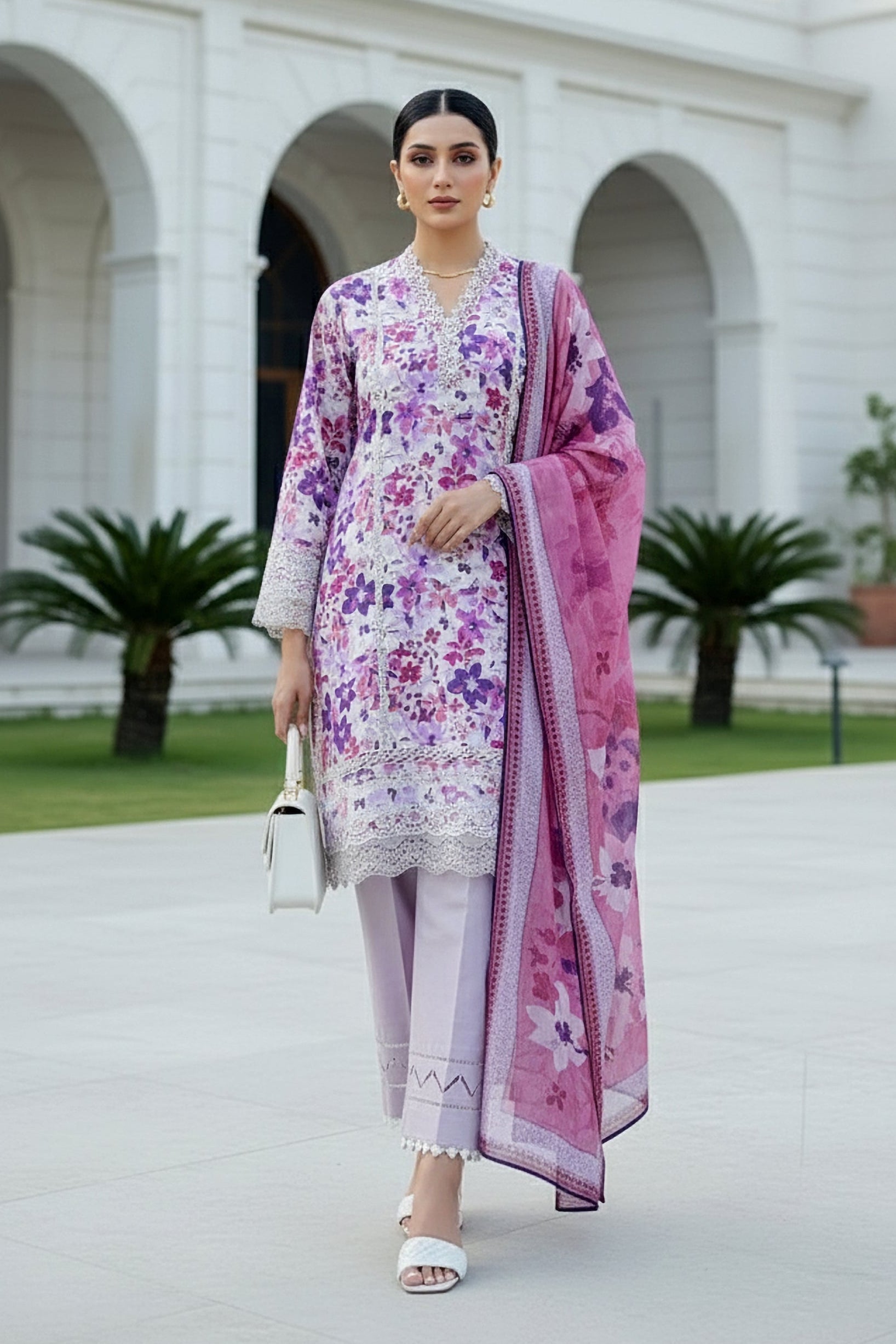 03 PIECE UNSTITCHED EMBROIDERED WITH PRINTED CHIFFON DUPATTA KOMAL LAWN
