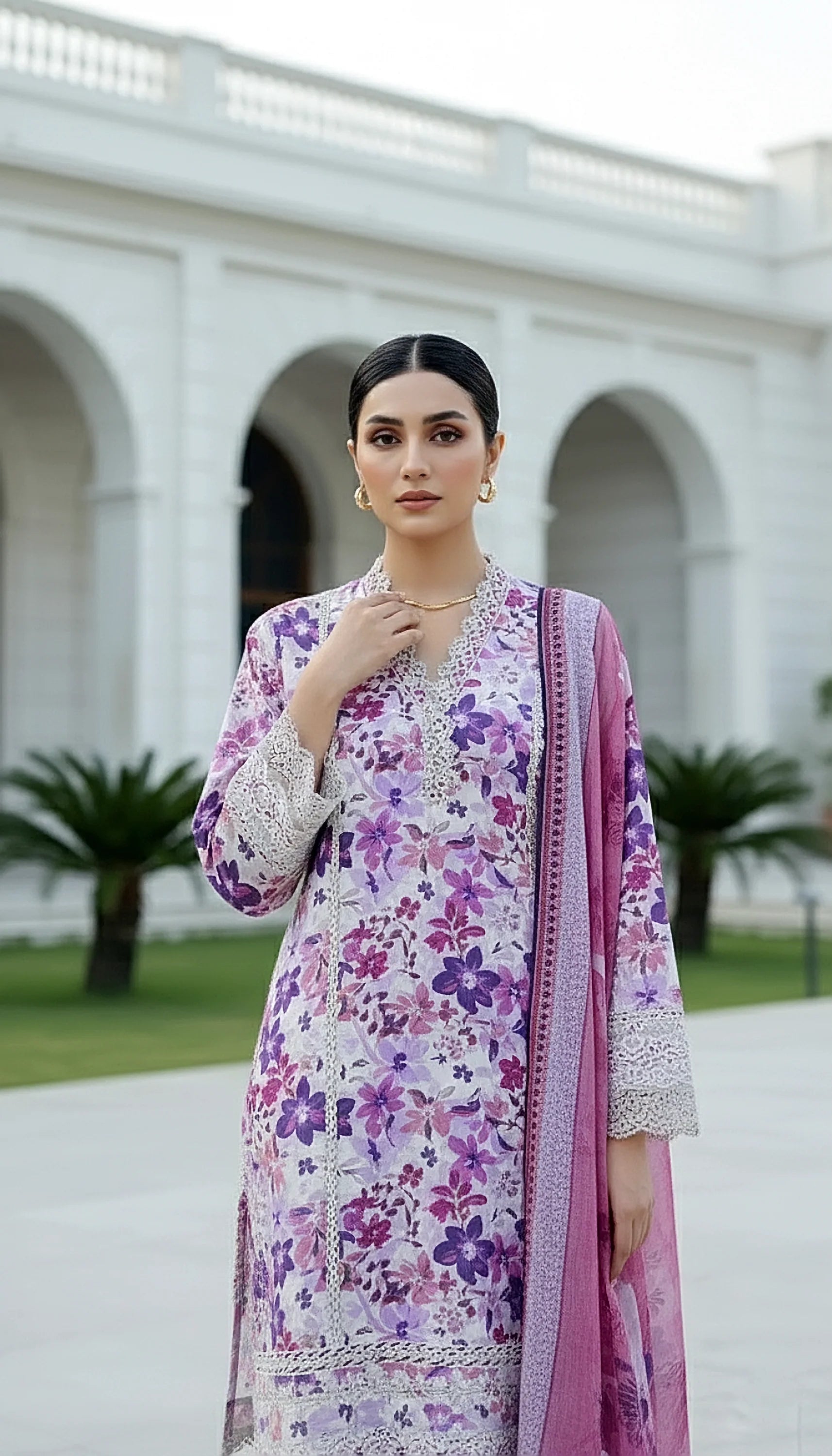 03 PIECE UNSTITCHED EMBROIDERED WITH PRINTED CHIFFON DUPATTA KOMAL LAWN