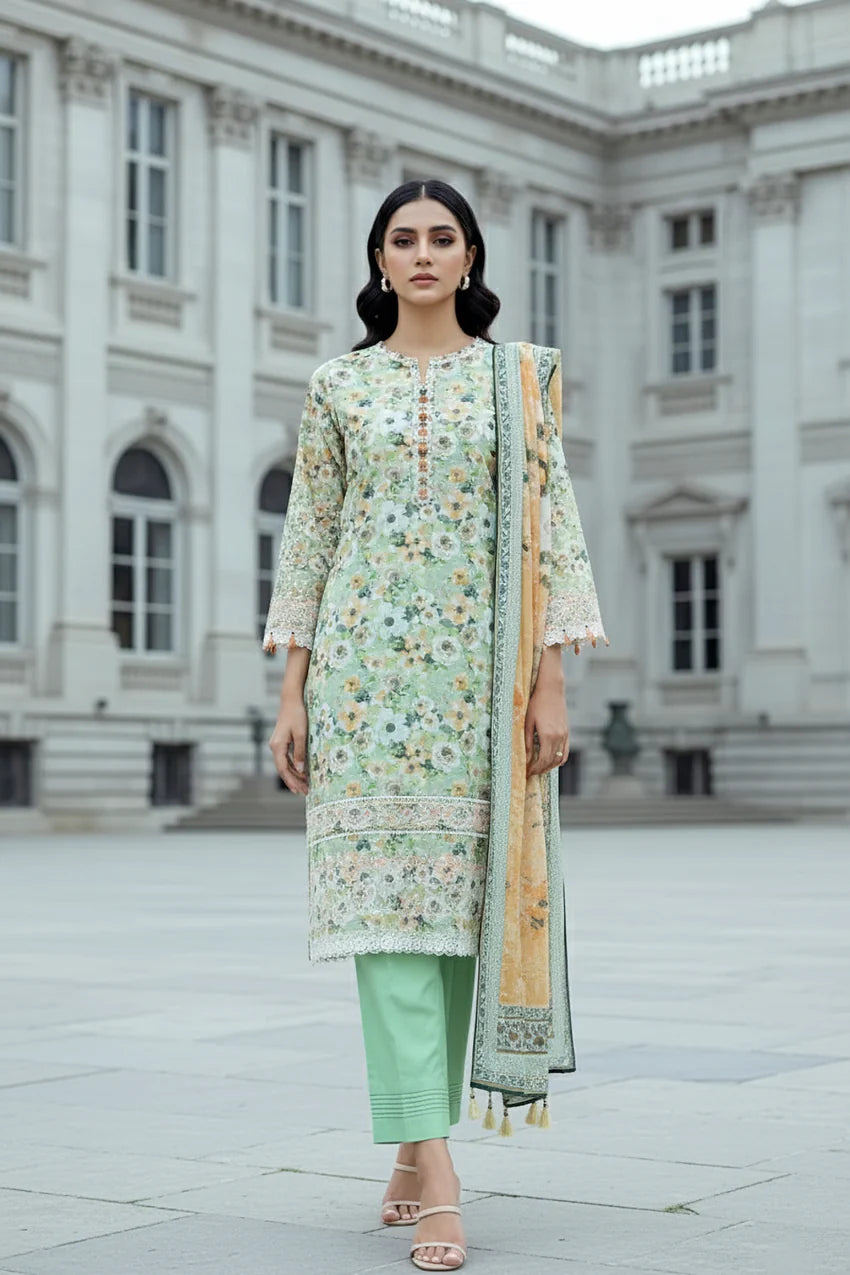 03 PIECE UNSTITCHED EMBROIDERED WITH PRINTED LAWN DUPATTA KOMAL LAWN