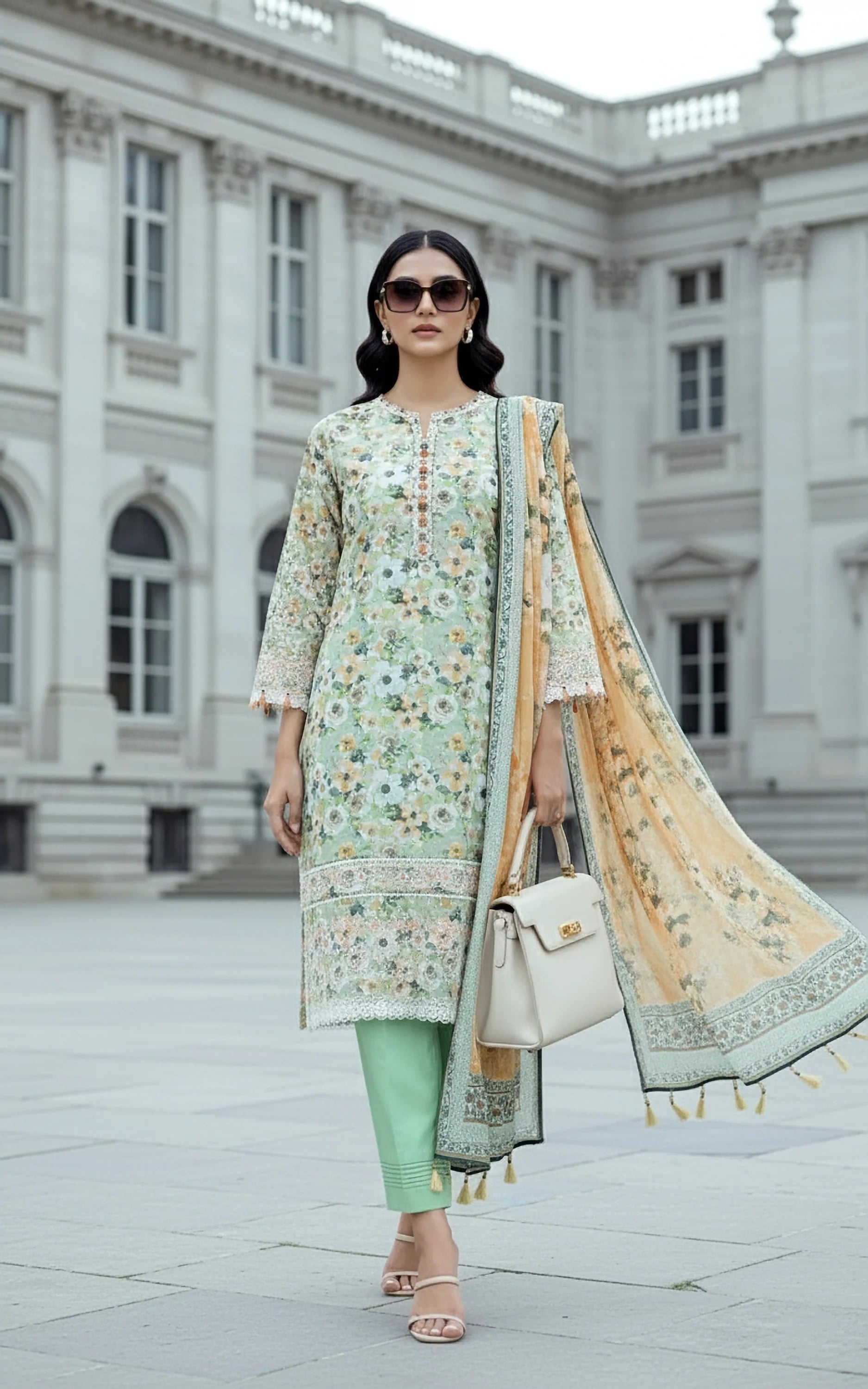 03 PIECE UNSTITCHED EMBROIDERED WITH PRINTED LAWN DUPATTA KOMAL LAWN
