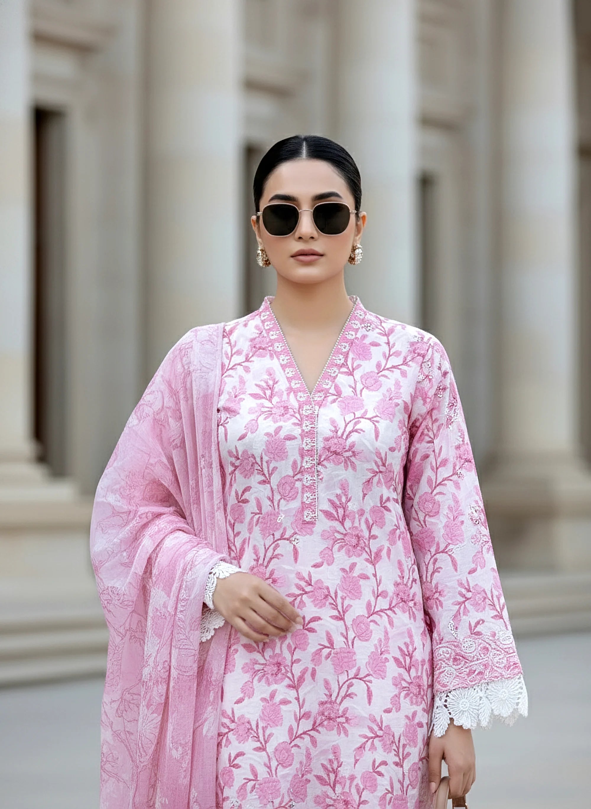 03 PIECE UNSTITCHED EMBROIDERED WITH PRINTED CHIFFON DUPATTA KOMAL LAWN