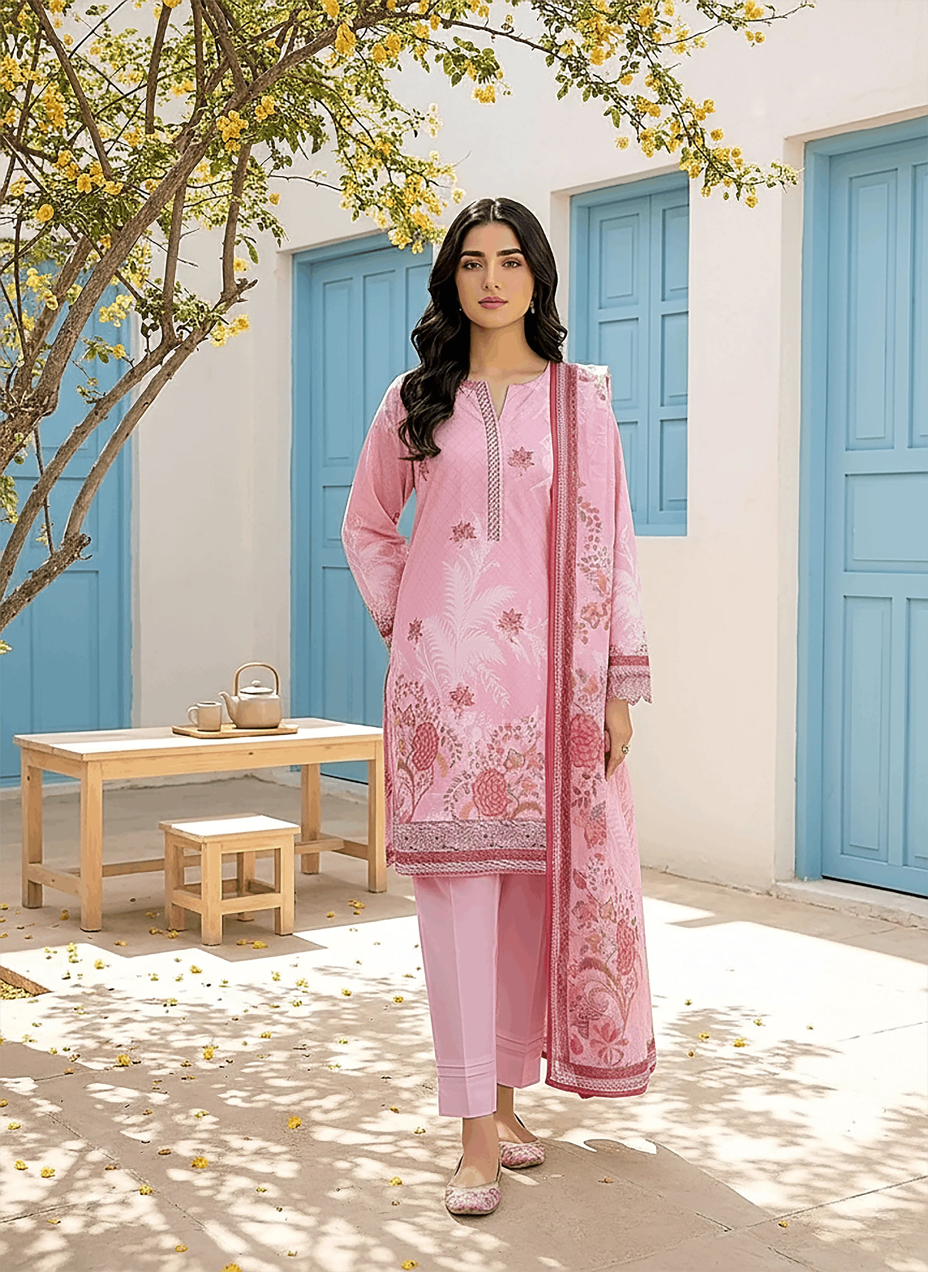 03 PIECE UNSTITCHED PRINTED LAWN