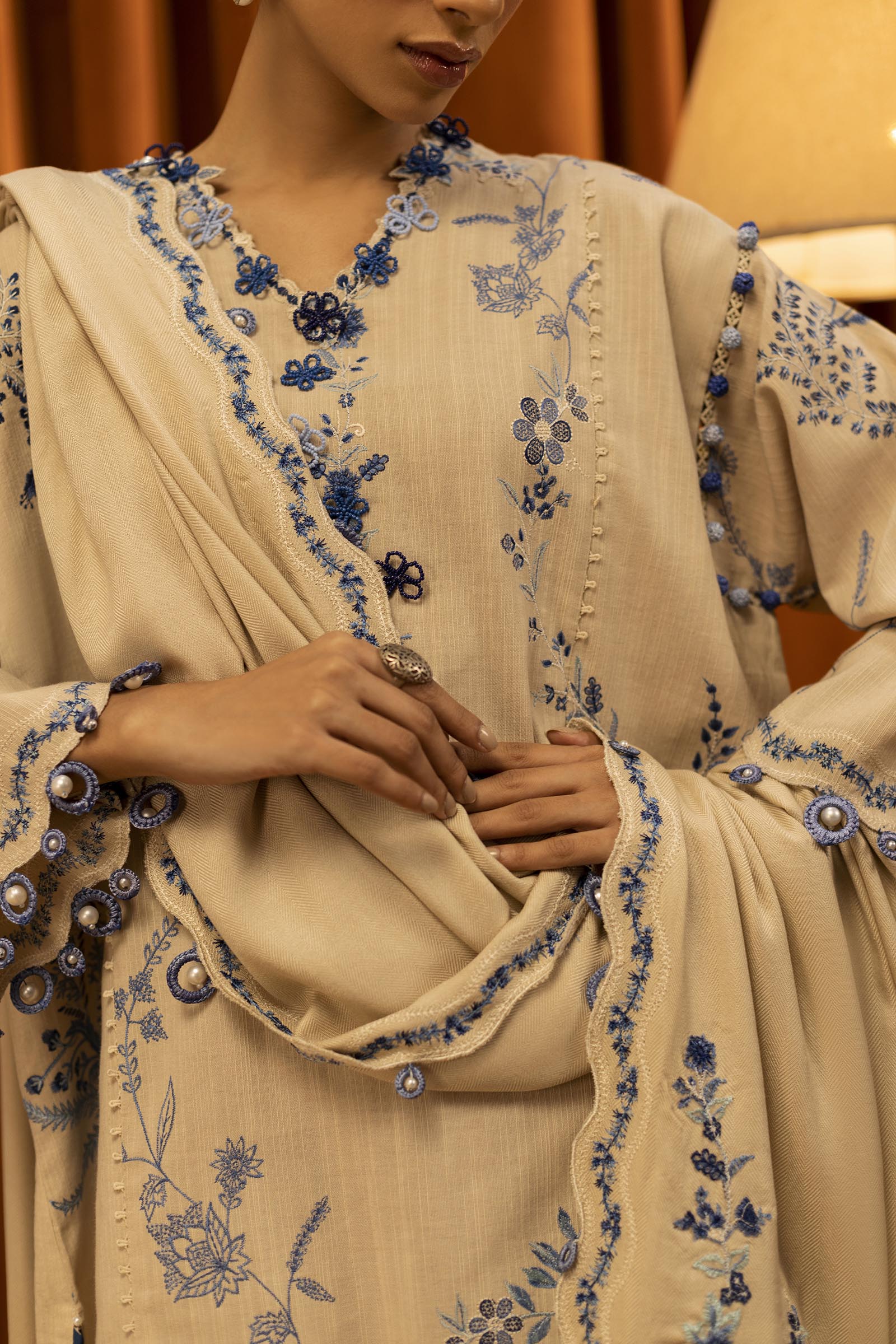 Unstitched Slub Muzlin 3 Piece Suit