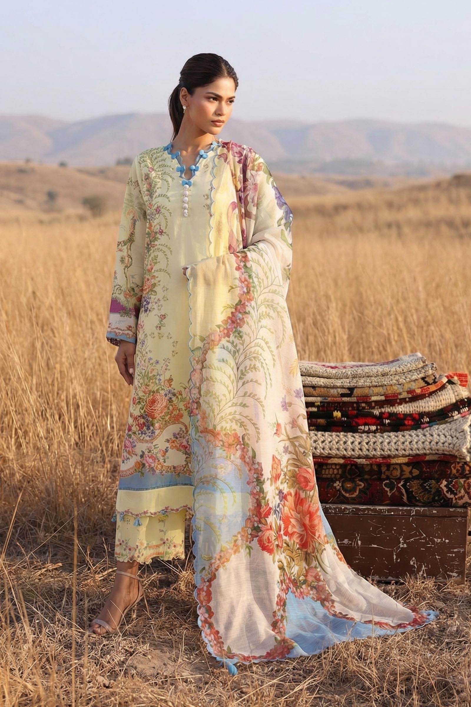 Unstitched Muzlin Lawn 3 Piece Suit