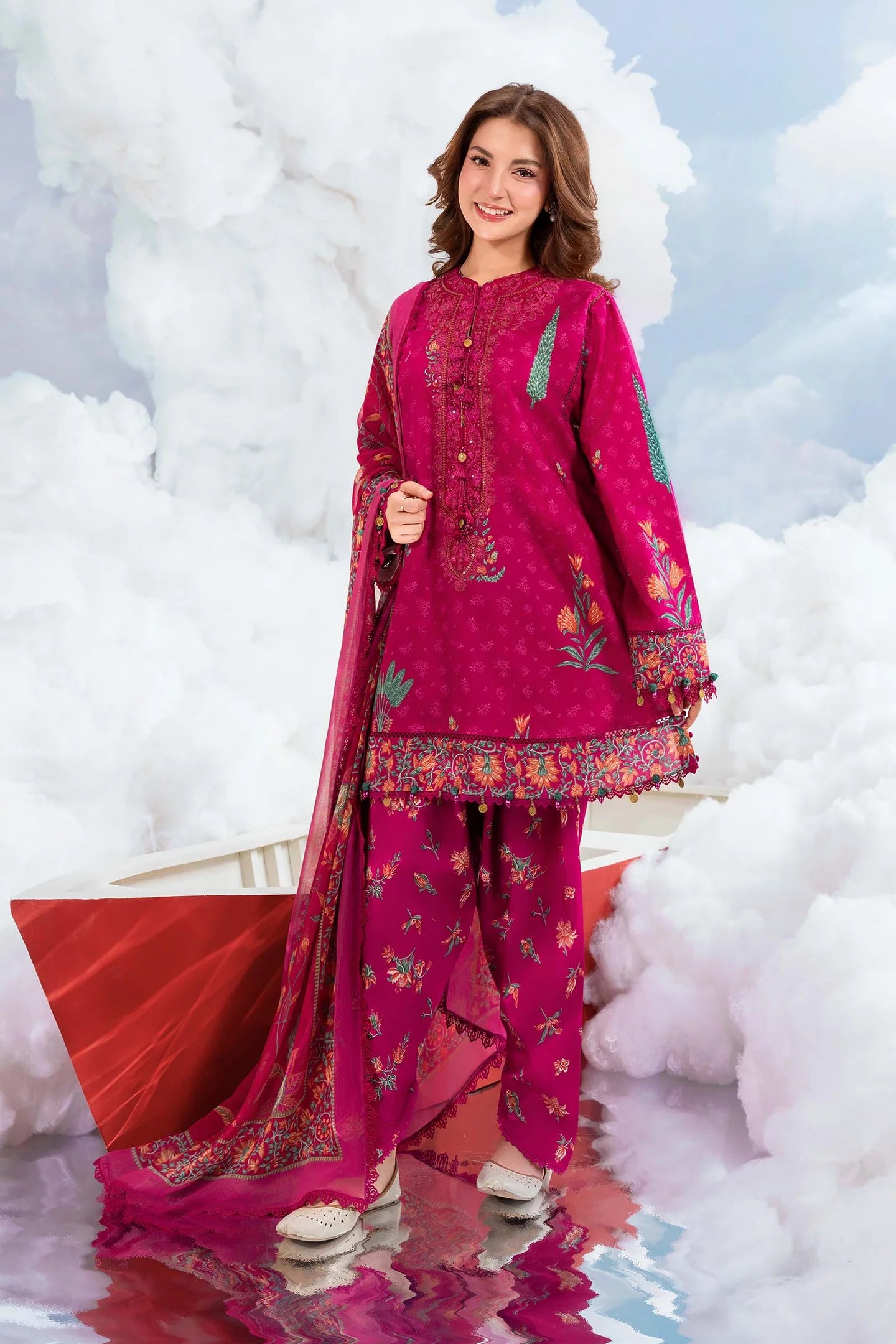 3 Pc Unstitched Embroidered Lawn Suit