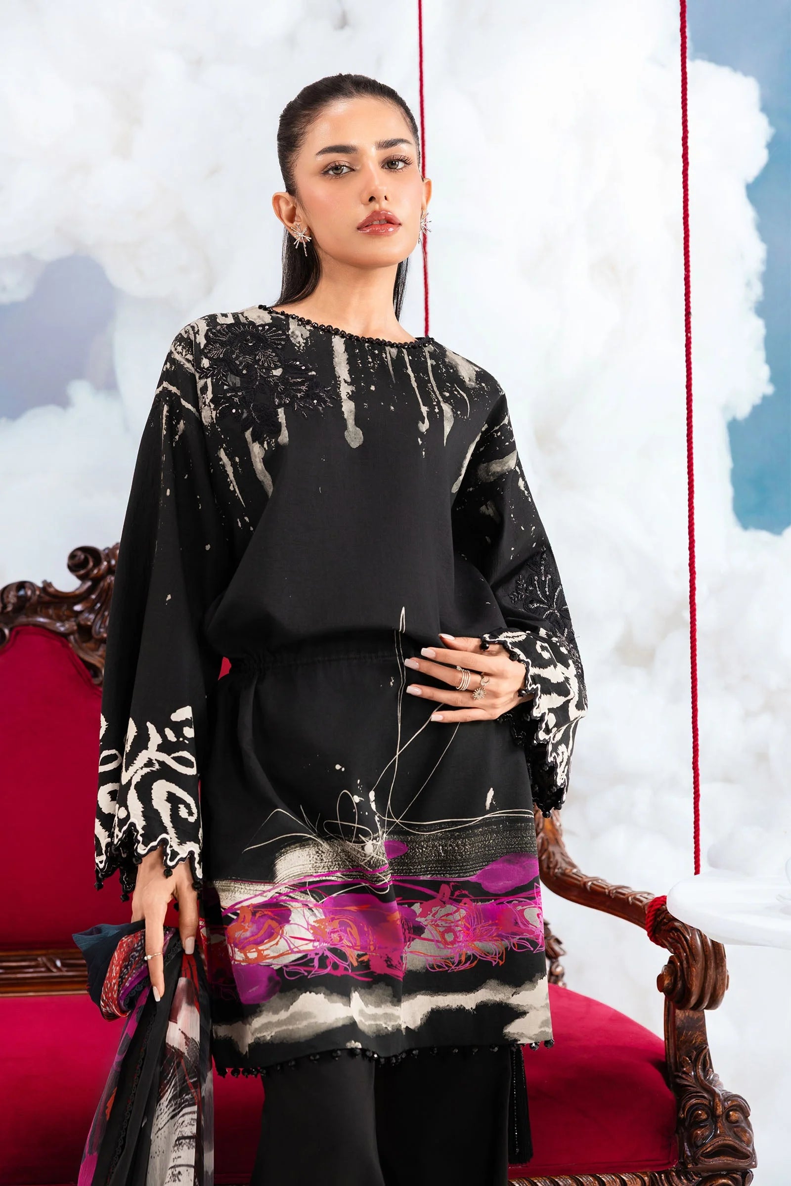 3 Pc Unstitched Embroidered Lawn Suit