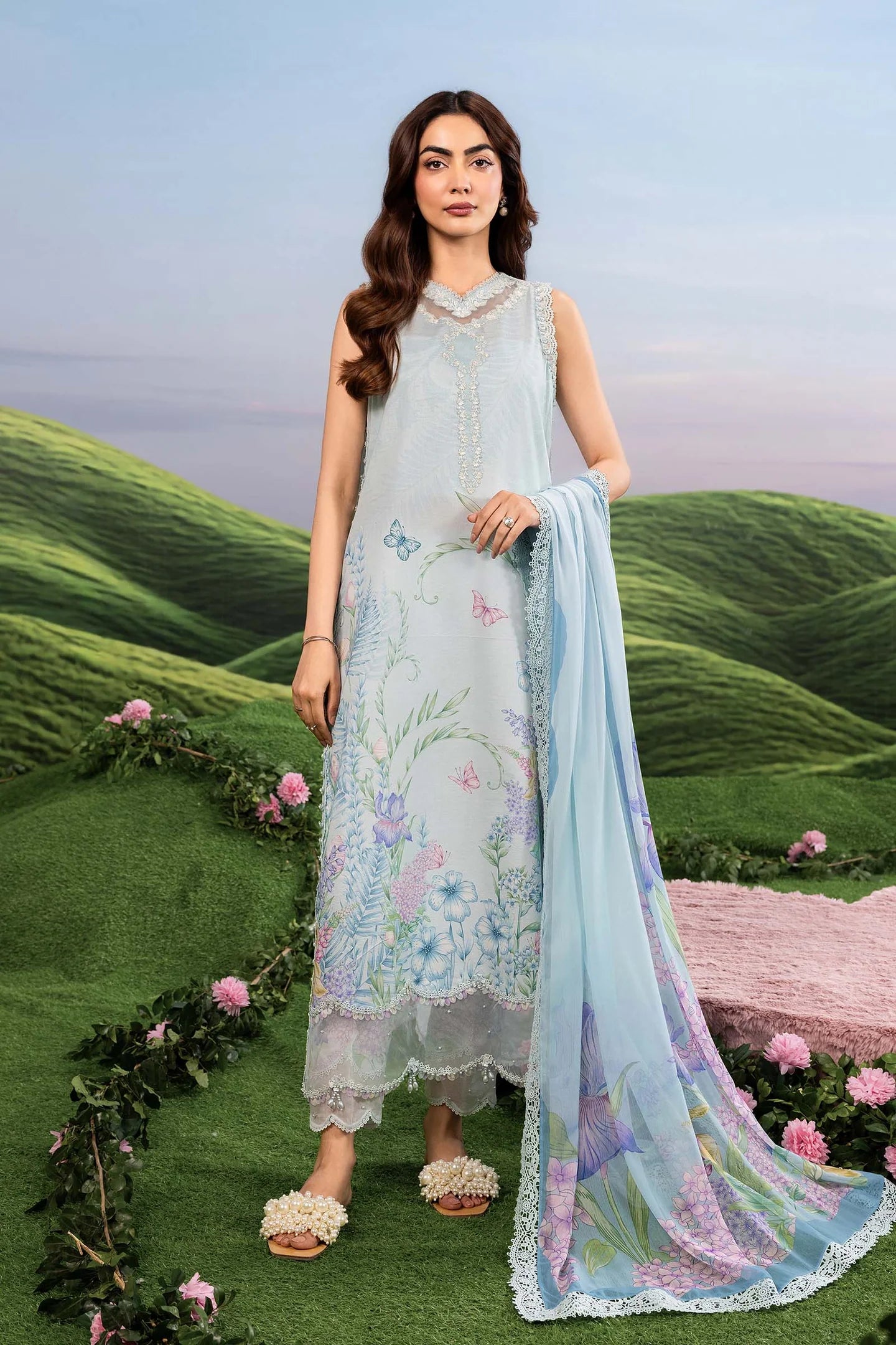 3 Pc Unstitched Embroidered Lawn Suit
