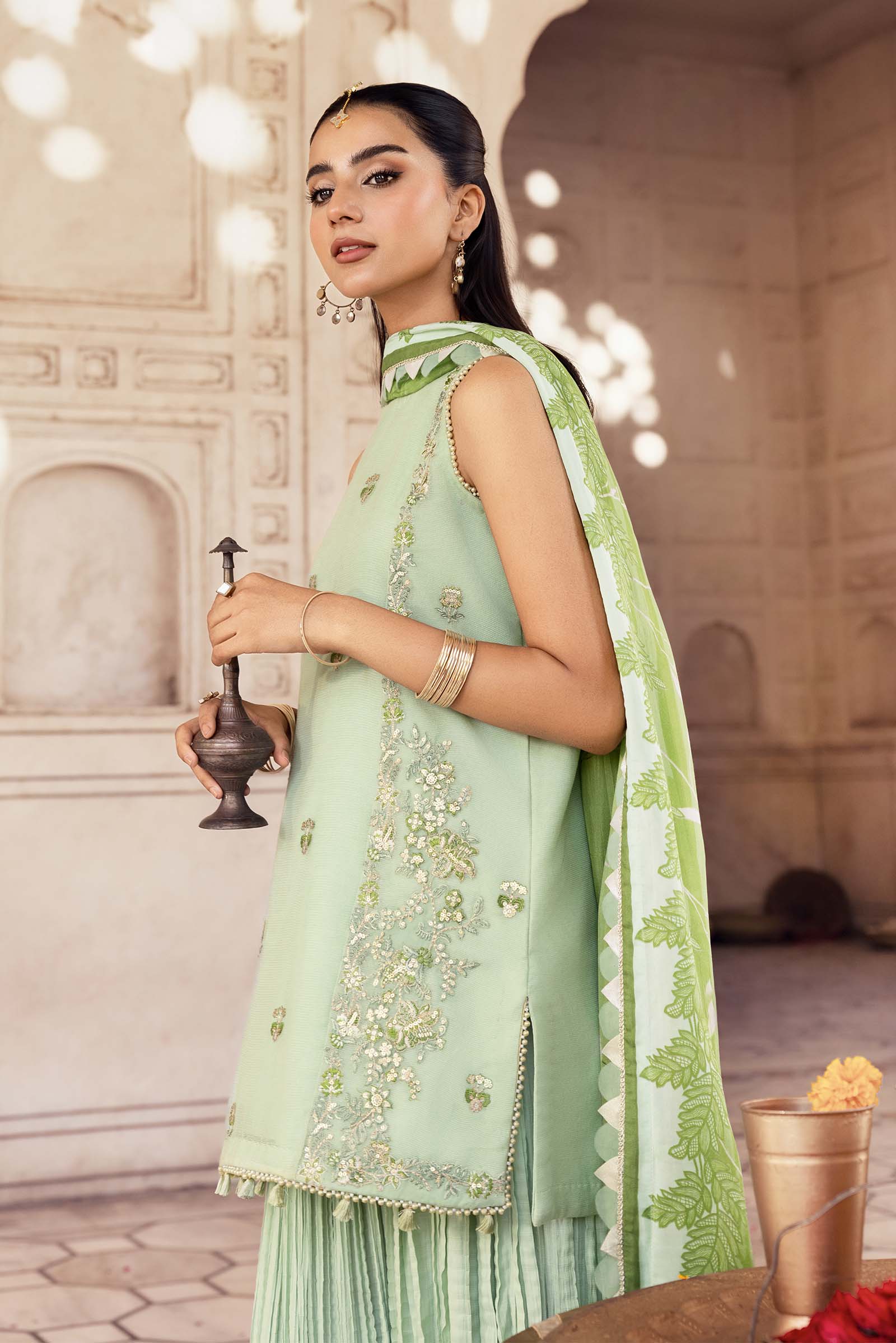 3 Pc Unstitched Embroidered Silk Cotton Net Suit