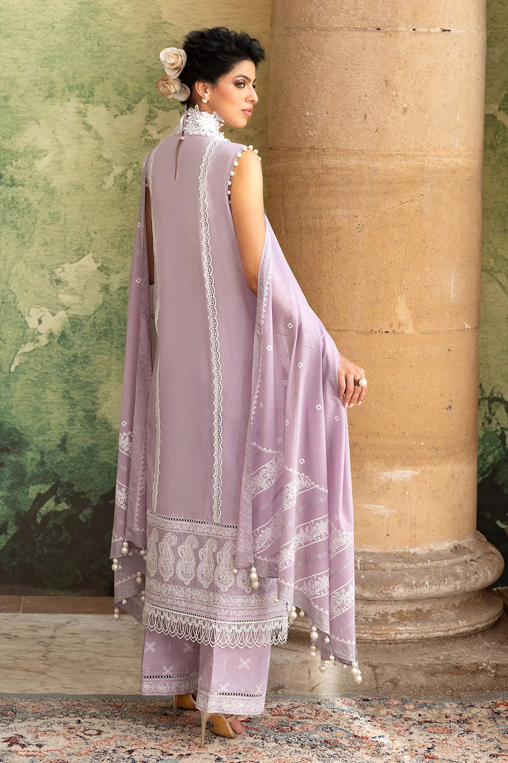 3 Piece Zari & Sequins Embroidered Lawn Suit With Silver & Lacquer Printed Dupatta DN-52035
