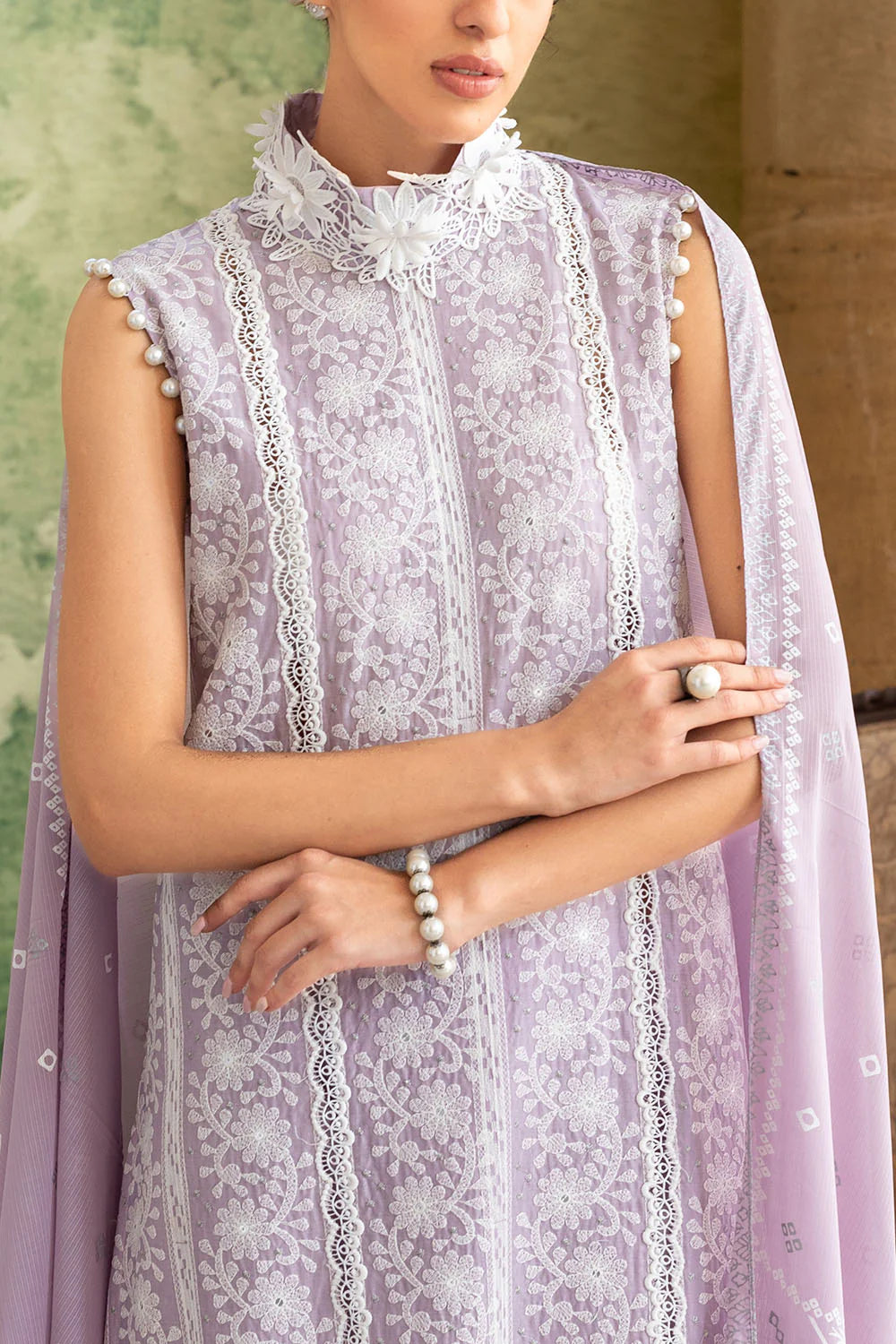 3 Piece Zari & Sequins Embroidered Lawn Suit With Silver & Lacquer Printed Dupatta DN-52035