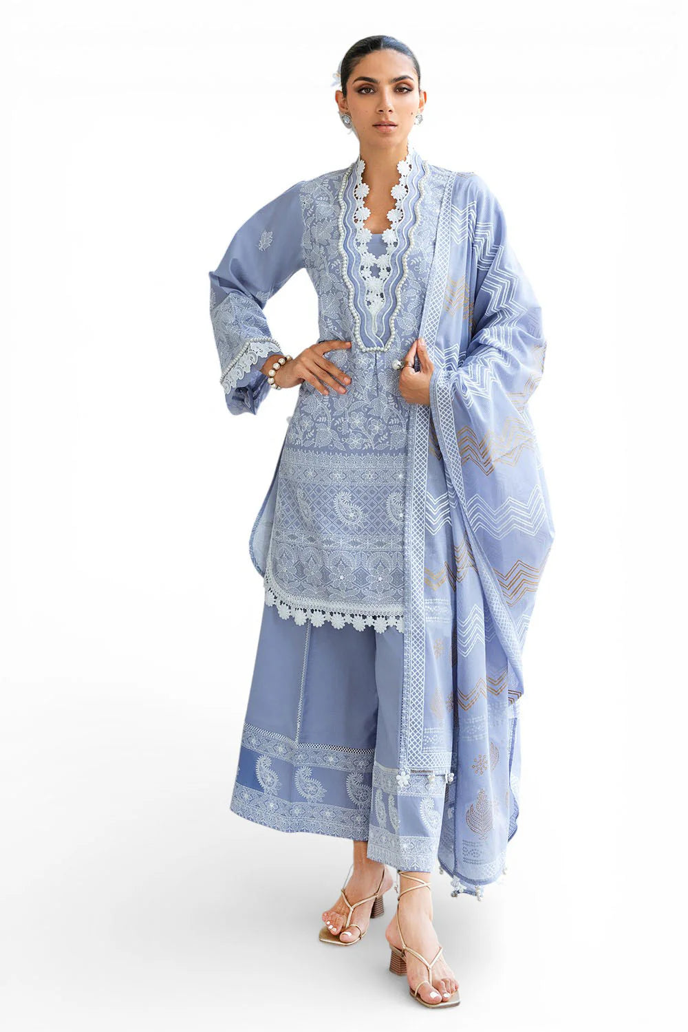 3 Piece Zari & Sequins Embroidered Lawn Suit With Printed Dupatta DN-52037