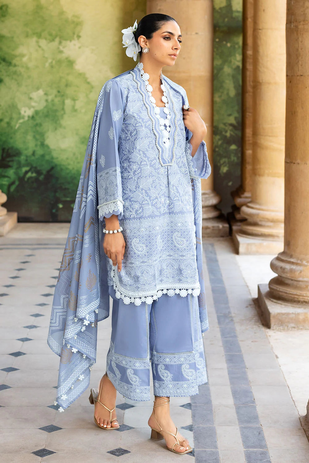 3 Piece Zari & Sequins Embroidered Lawn Suit With Printed Dupatta DN-52037