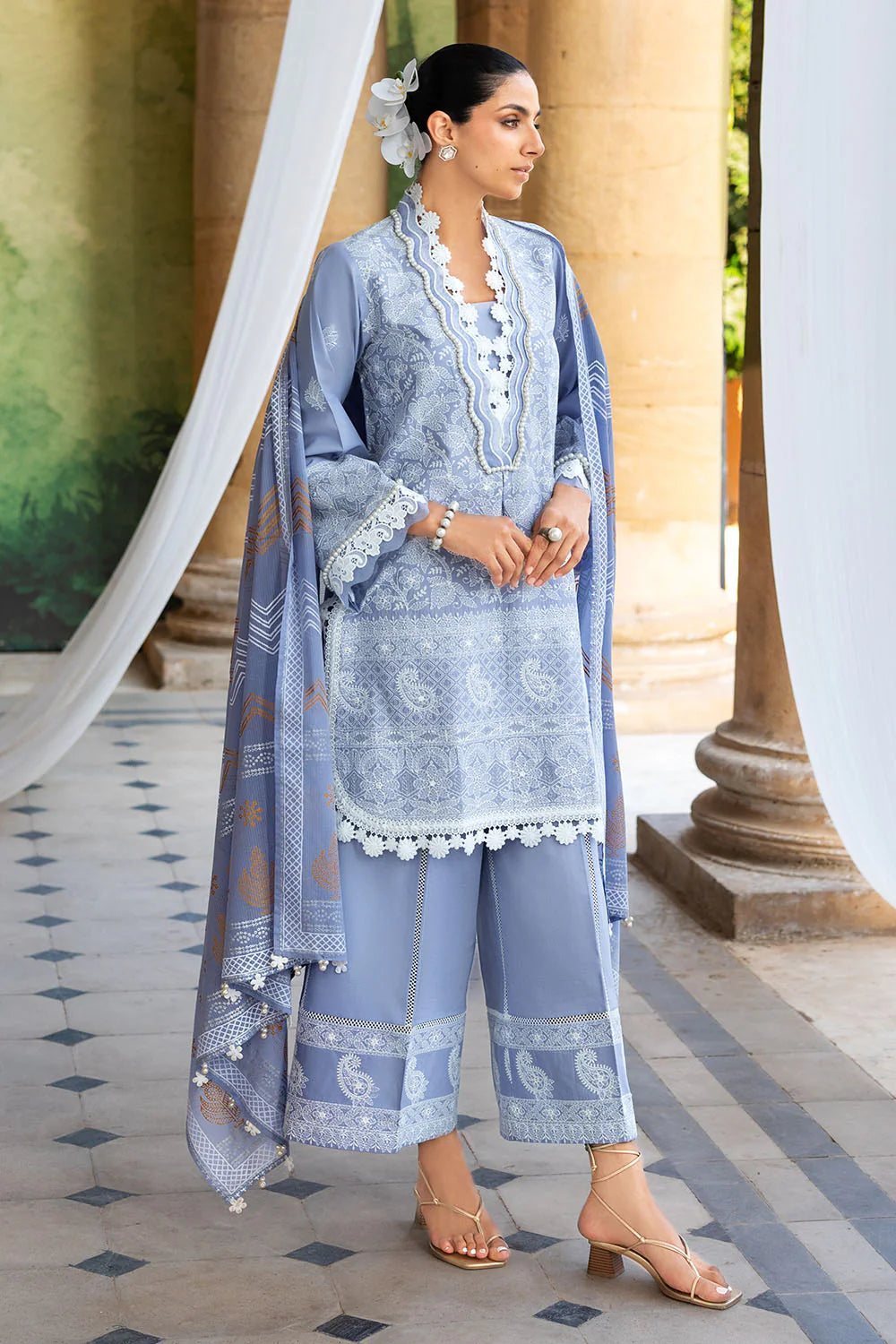 3 Piece Zari & Sequins Embroidered Lawn Suit With Printed Dupatta DN-52037