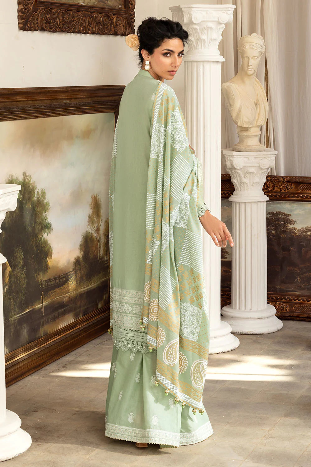 3 Piece Zari & Sequins Embroidered Lawn Suit With Gold & Lacquer Printed Dupatta DN-52038