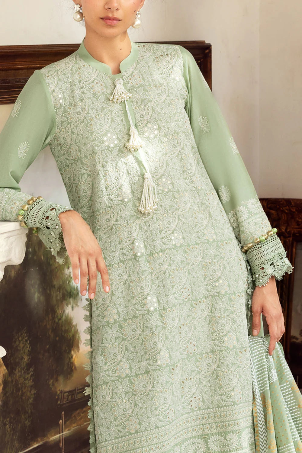 3 Piece Zari & Sequins Embroidered Lawn Suit With Gold & Lacquer Printed Dupatta DN-52038