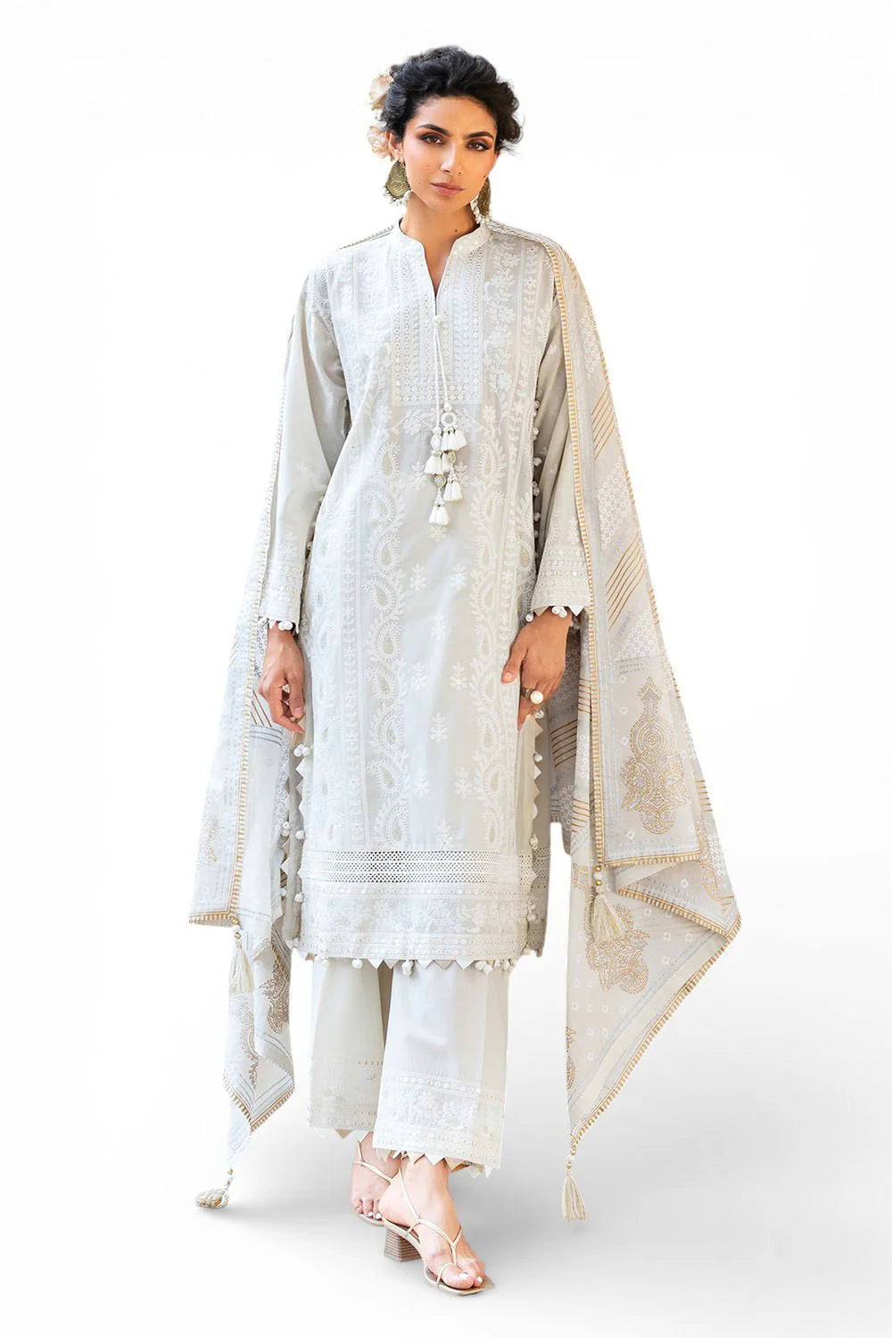 3 Piece Zari & Sequins Embroidered Lawn Suit With Borders And Printed Dupatta DN-52039