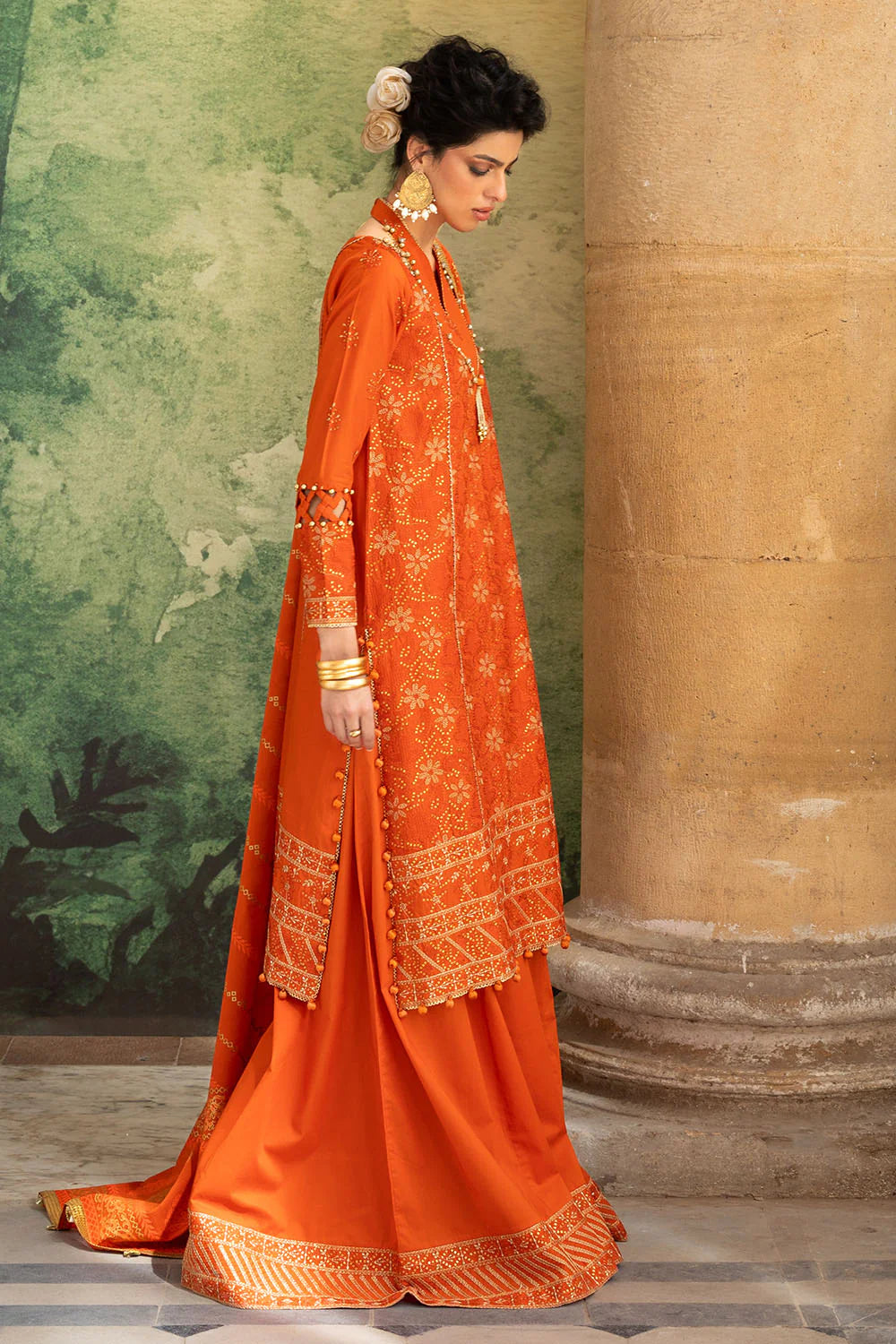 3 Piece Zari & Sequins Embroidered Lawn Suit With Gold & Lacquer Printed Dupatta DN-52041